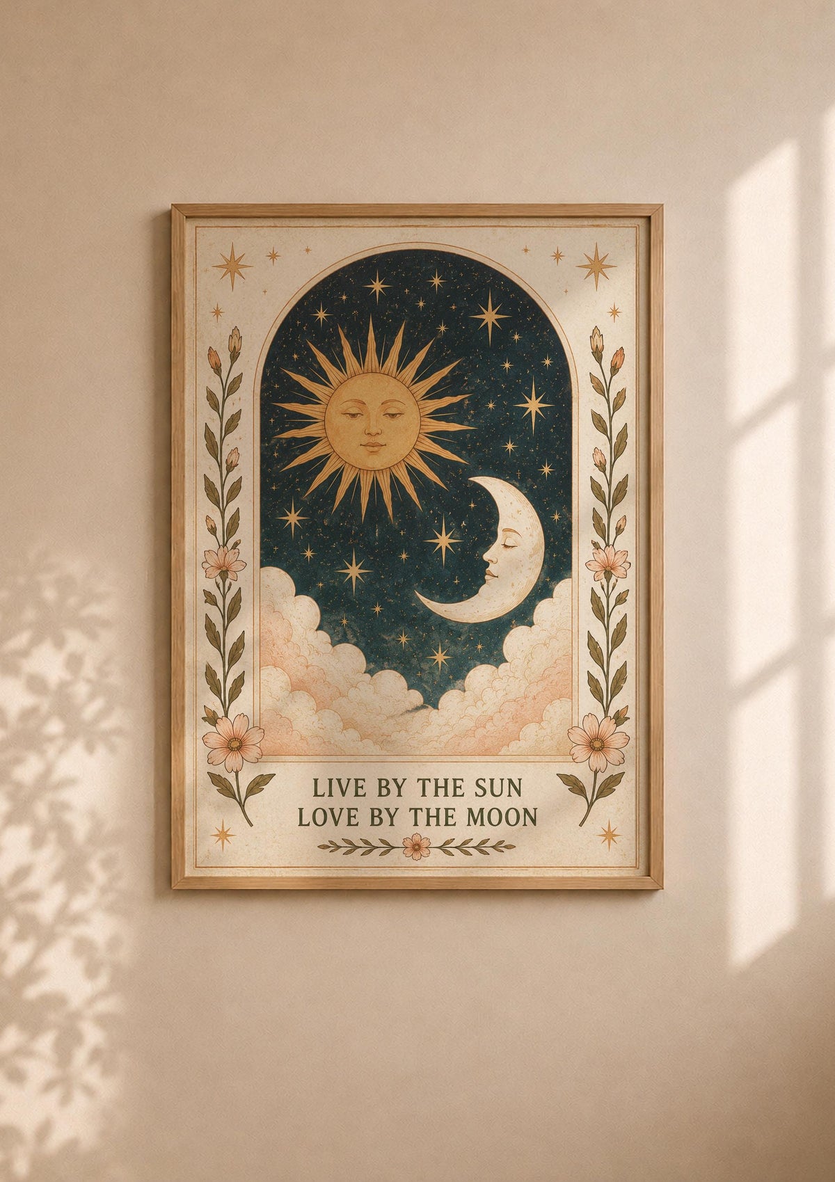 Celestial Sun Moon Folk Art Print | Inspirational Boho Illustration | Framed or Unframed