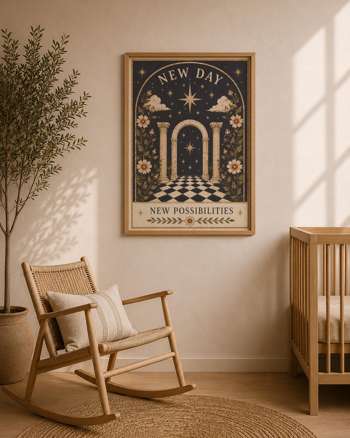 New Day New Possibilities Celestial Folk Art Print | Inspirational Positive Message Wall Art | Framed or Unframed