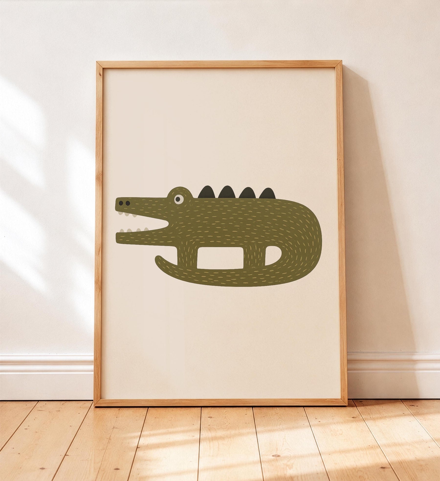 Hand-Painted Crocodile Print | Scandinavian Animal Art, Neutral Nursery Decor | Framed or Unframed