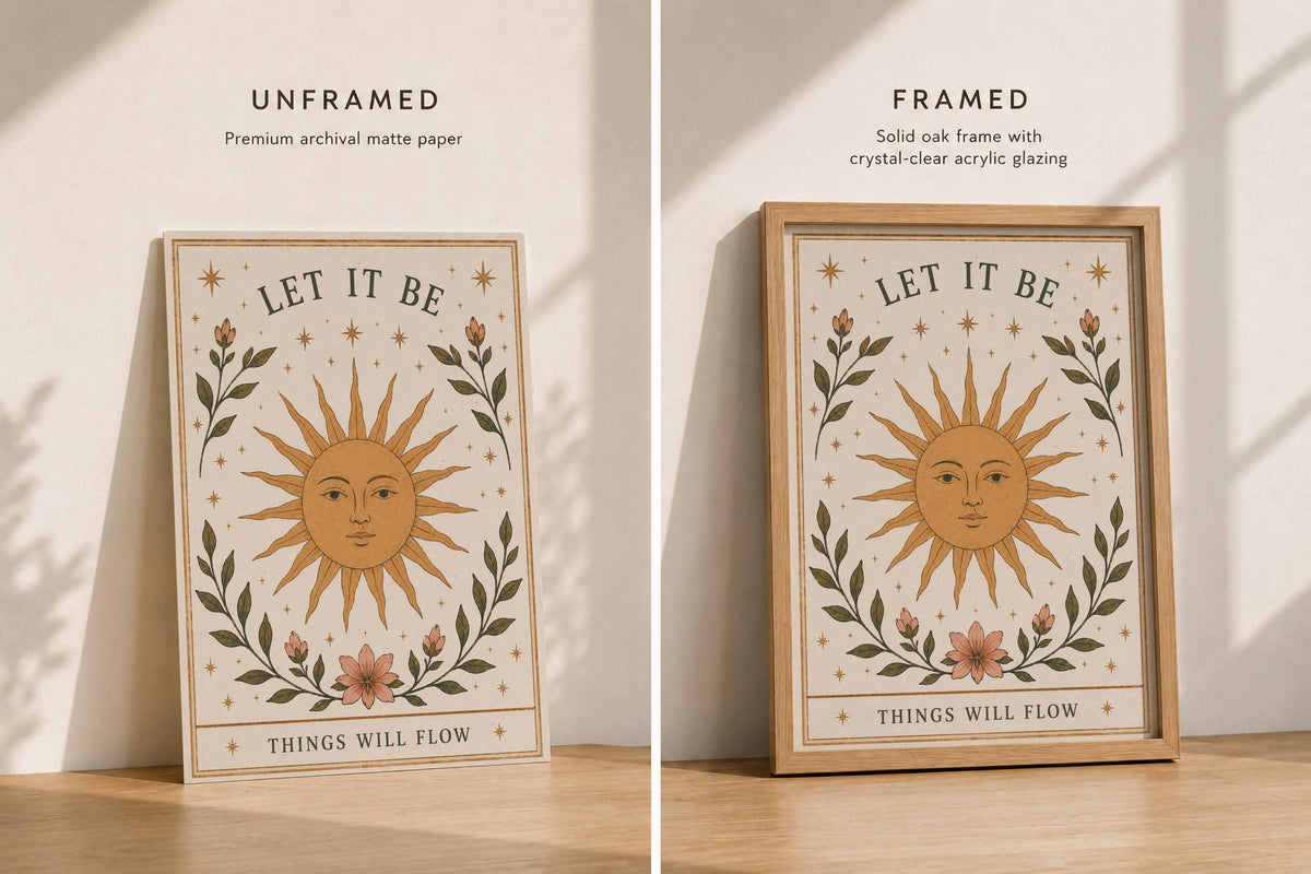 Let It Be Sun Wall Art Print | Folk Illustration, Boho Bedroom Decor | Framed or Unframed