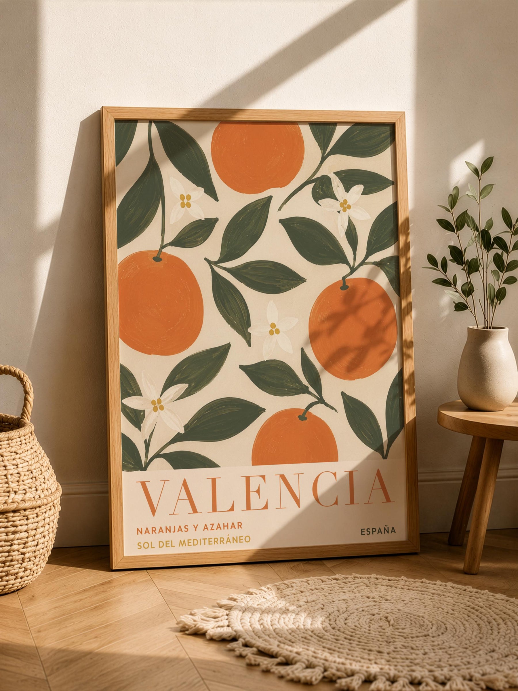 Valencia Orange Print | Hand-Painted Citrus Wall Art, Mediterranean Travel Poster | Framed or Unframed