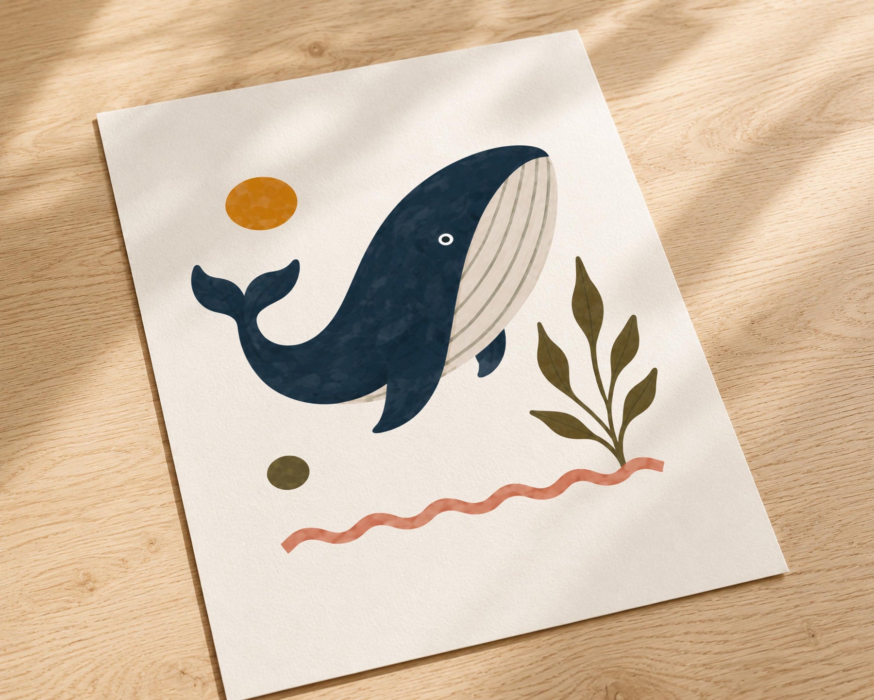 Personalised Whale Nursery Print | Ocean Animal Illustrated Wall Art | Framed or Unframed