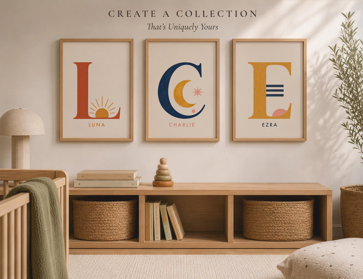 Personalised Hand-Painted Alphabet Name Print | Nursery Kids Room Letter Wall Art | Framed or Unframed