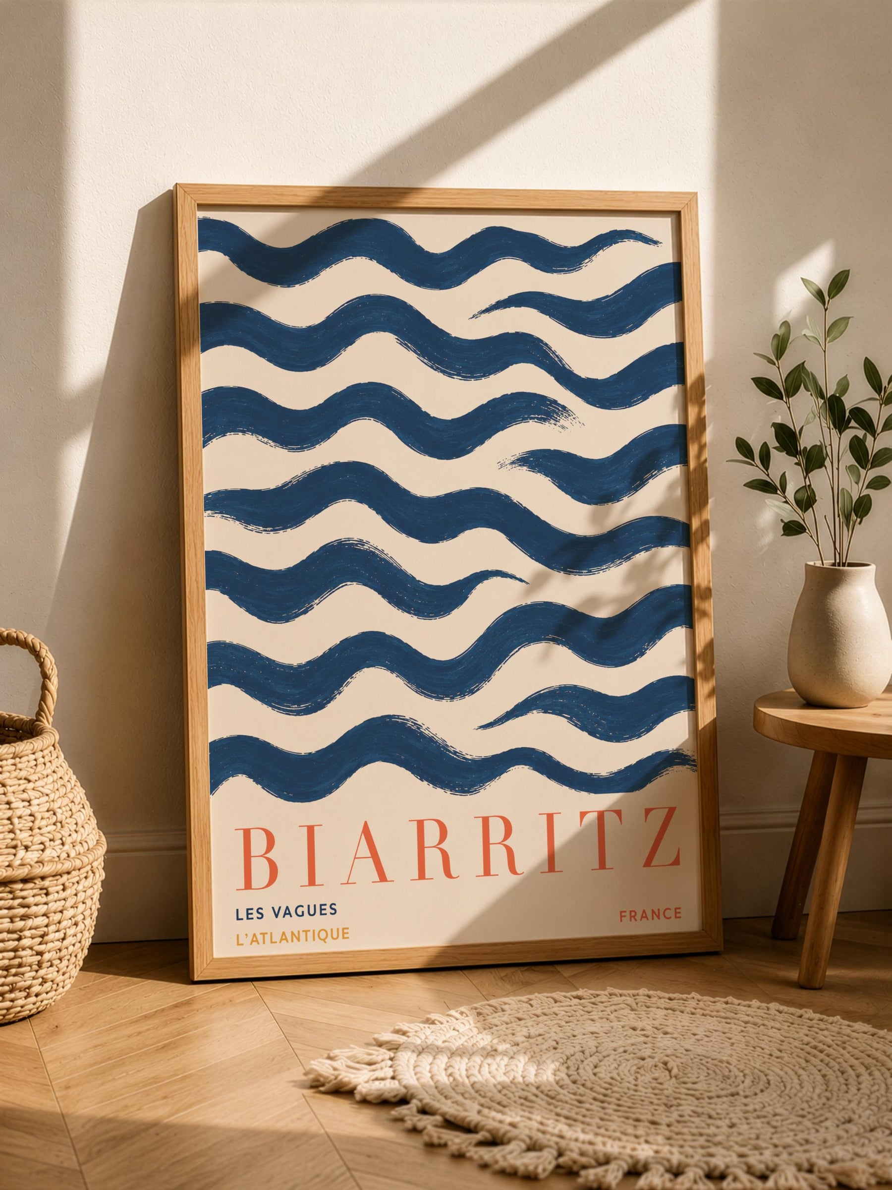Biarritz Print | Hand-Painted French Coastal Waves Travel Poster | Framed or Unframed