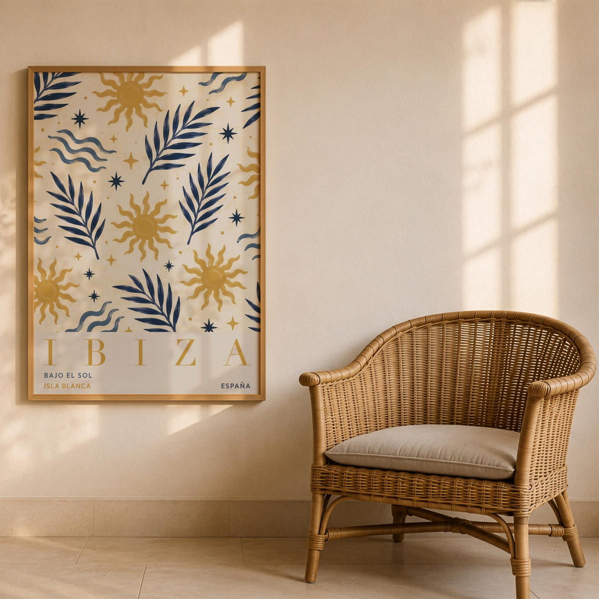Ibiza Sun Palm Print | Hand-Painted Mediterranean Coastal Wall Art | Framed or Unframed