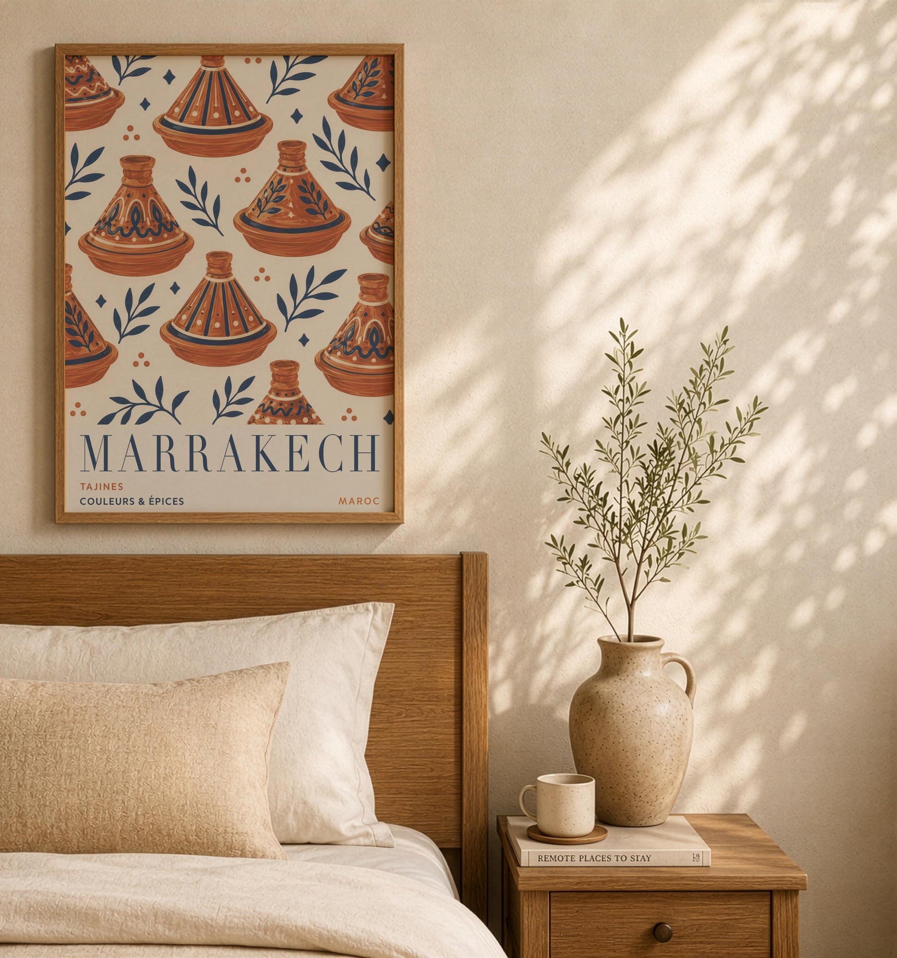Marrakech Print | Hand-Painted Tagine Travel Poster, Moroccan Boho Kitchen Art | Framed or Unframed