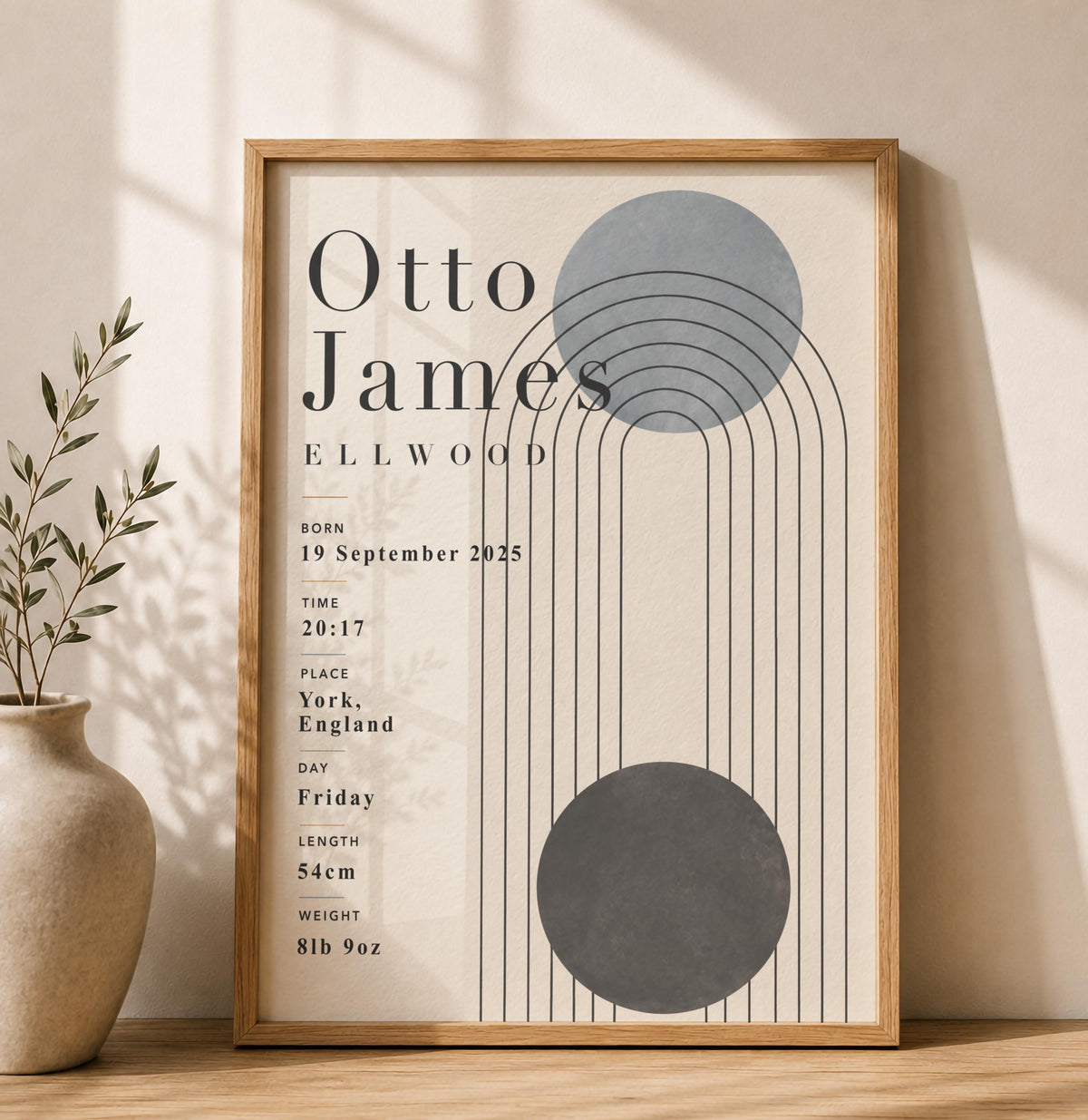 Personalised Birth Record Print | Modern Nursery Wall Art | Framed or Unframed