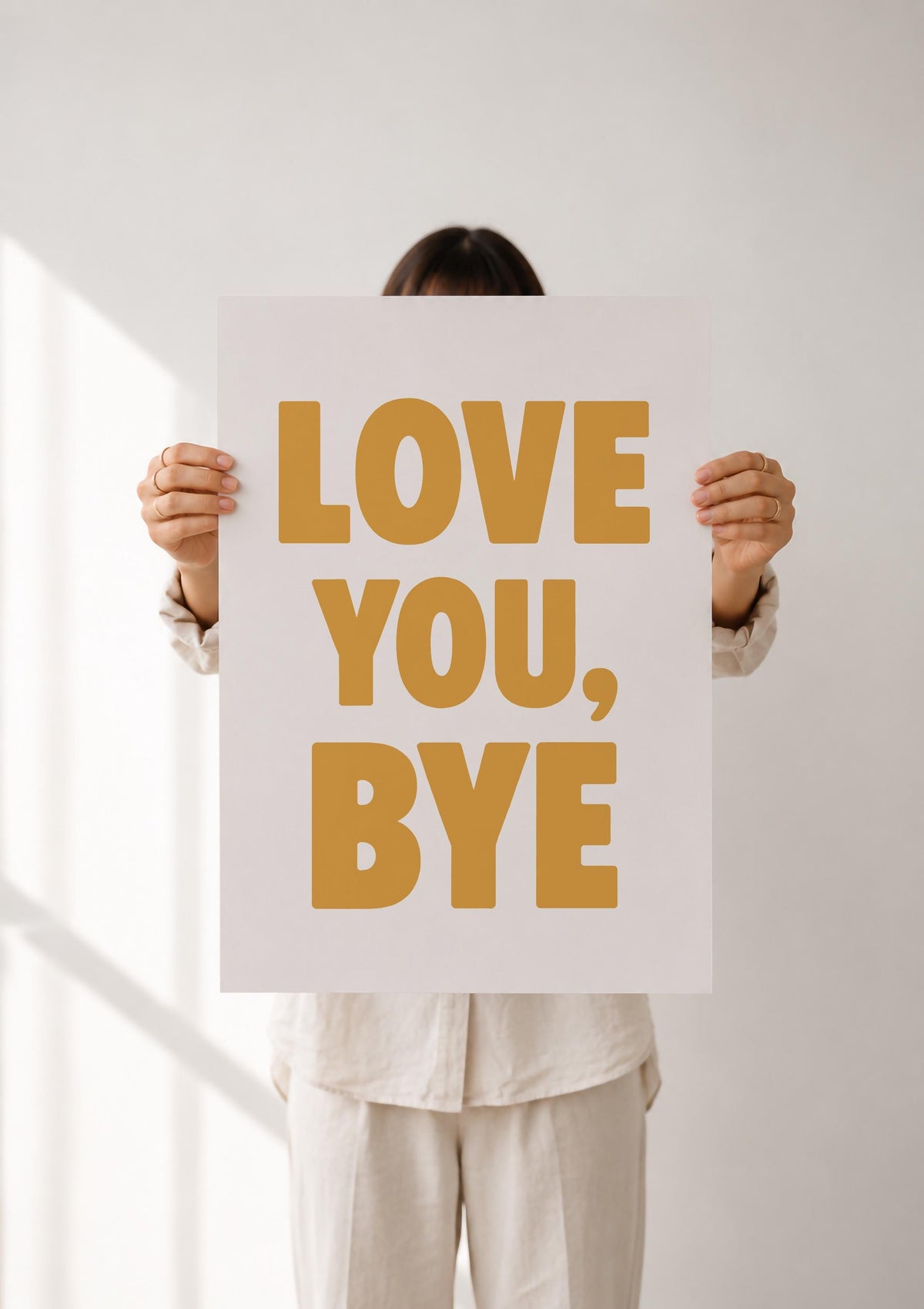 Love You, Bye Typography Print | Modern Hand-Painted Wall Art | Framed or Unframed