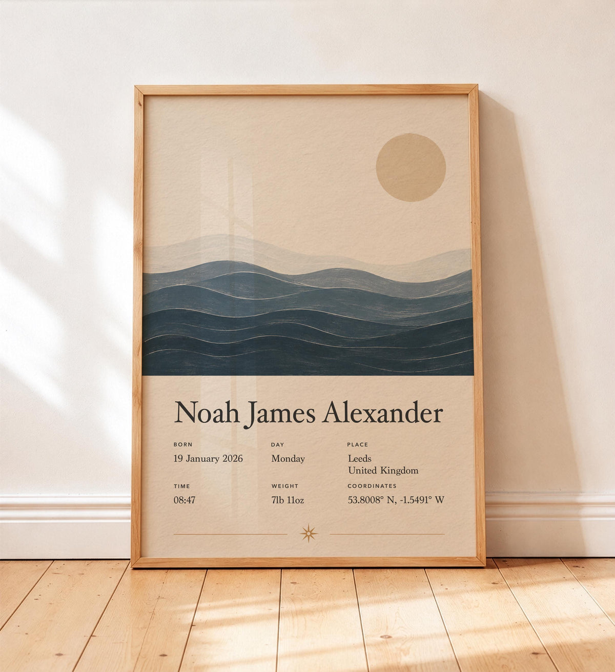 Personalised Birth Story Print | Ocean Waves Seascape Nursery Wall Art | Framed or Unframed