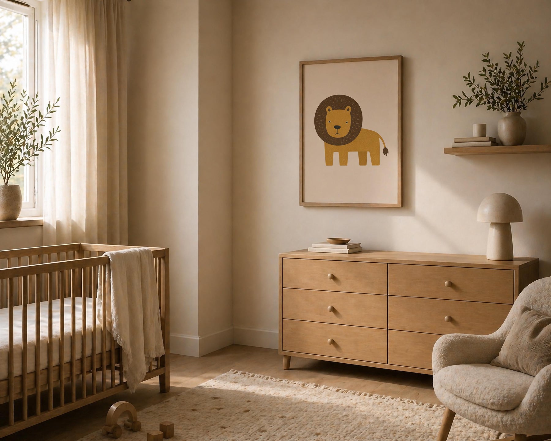 Lion Wall Art Print | Scandinavian Safari Animal Print, Neutral Kids Room & Nursery Decor