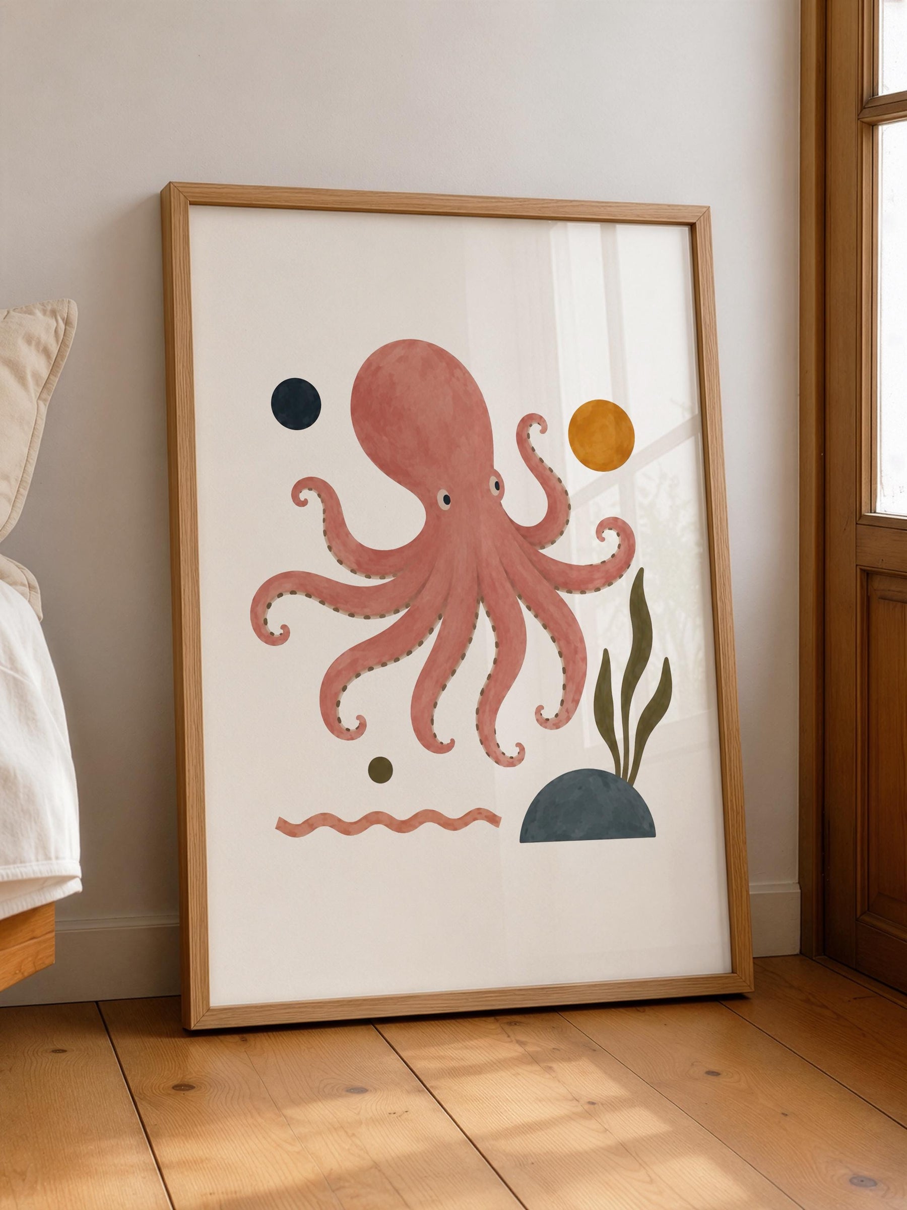 Personalised Octopus Nursery Print | Sea Life Animal Illustrated Wall Art | Framed or Unframed