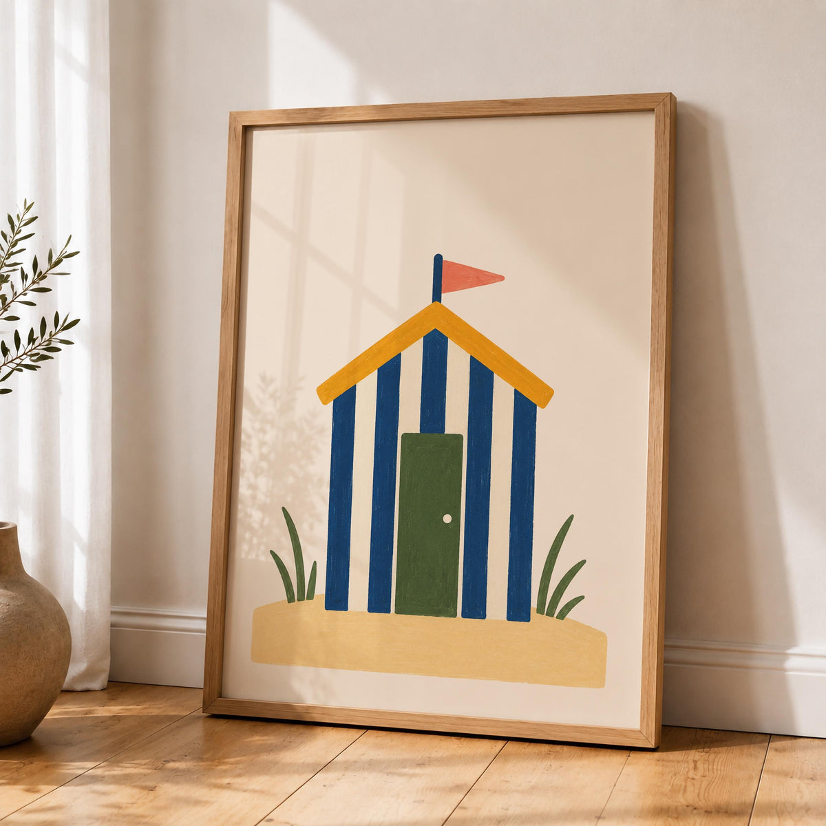 Hand-Painted Beach Hut Print | Colourful Coastal Beach House Decor | Framed or Unframed