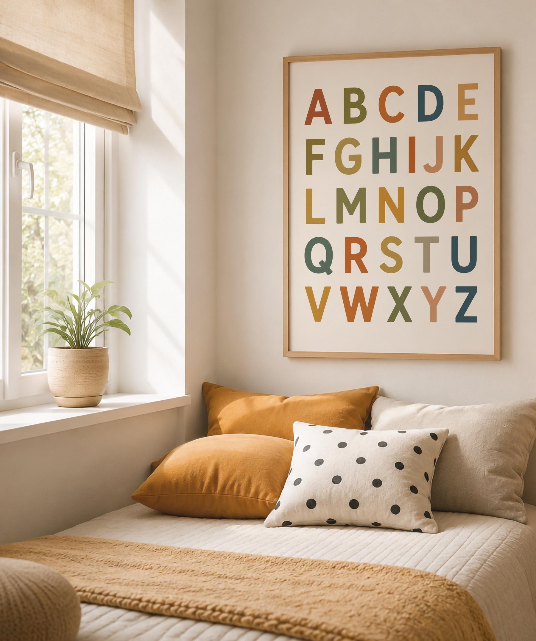 Colourful Alphabet Print | Modern ABC Nursery Decor, Educational Kids Wall Art | Framed or Unframed