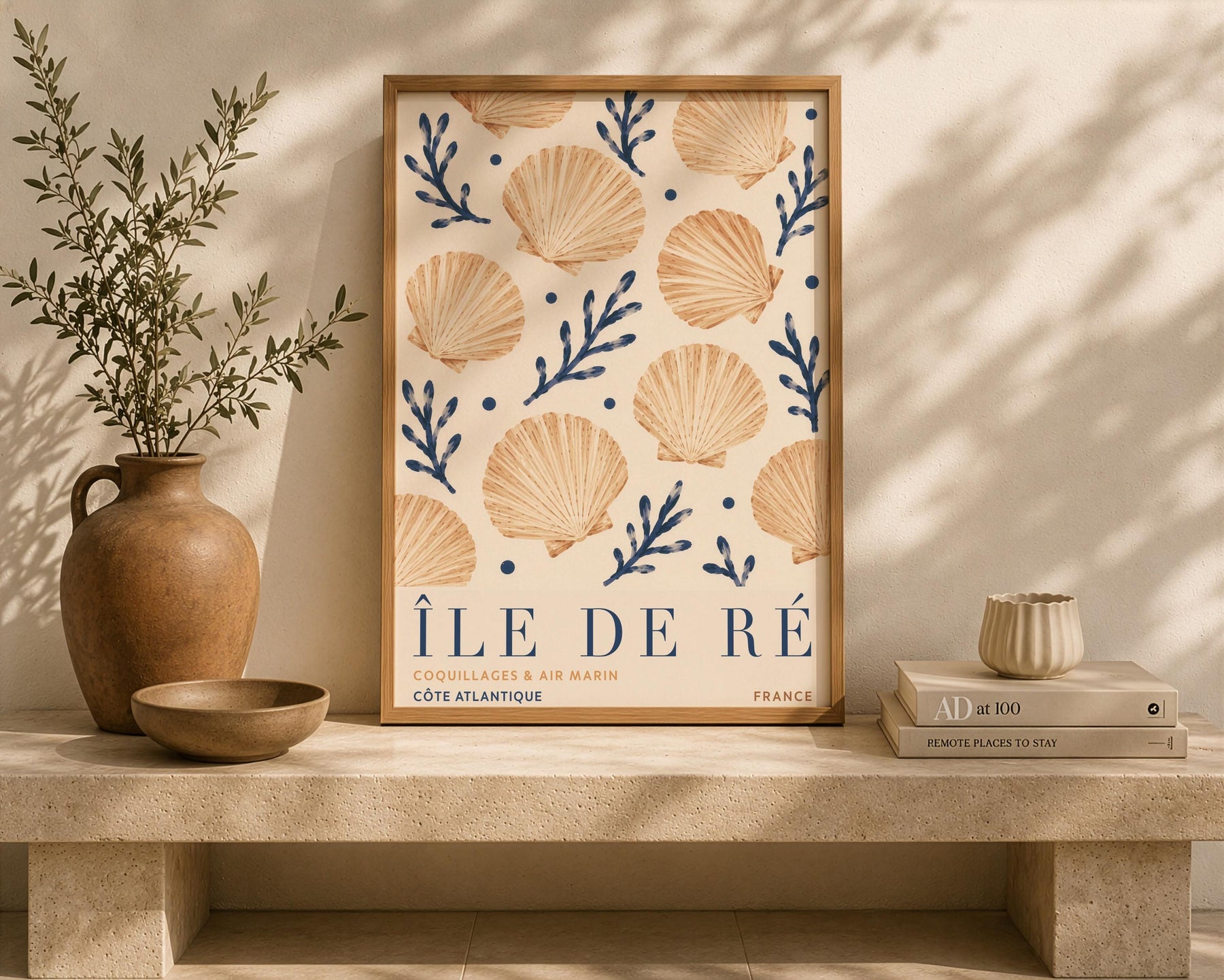 Île de Ré Print | Hand-Painted Scallop Shell French Coastal Wall Art | Framed or Unframed