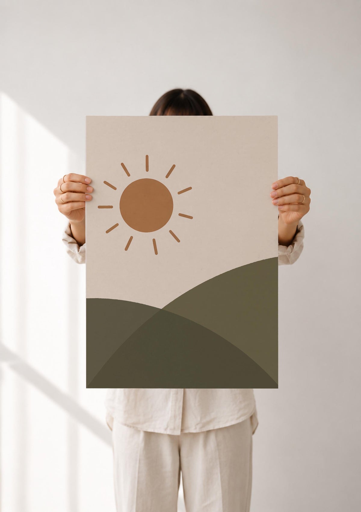 Sun Over Hills Print | Hand-Painted Landscape Wall Art | Framed or Unframed
