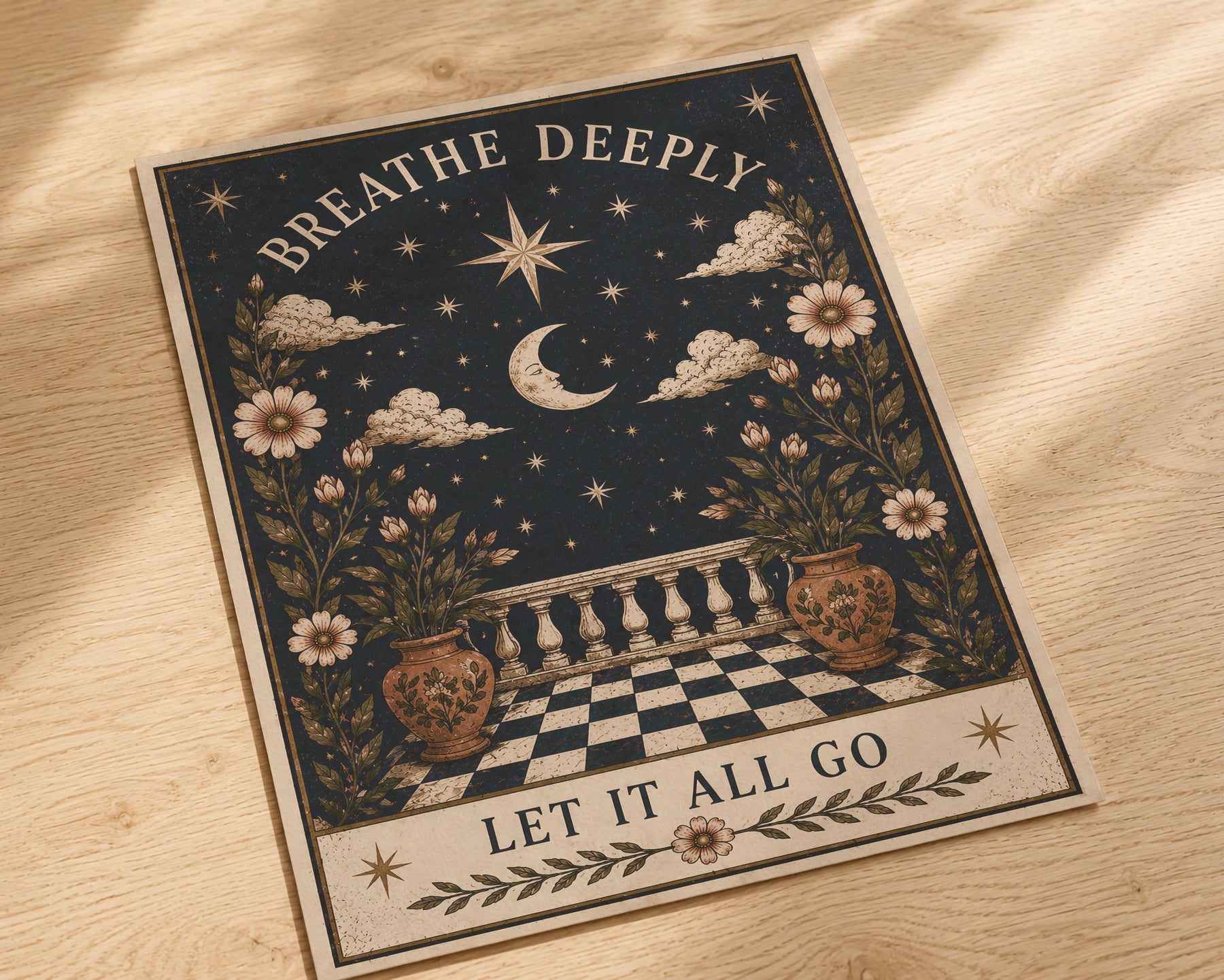 Celestial Moon Folk Art Print | Inspirational Wall Art Illustration | Framed or Unframed