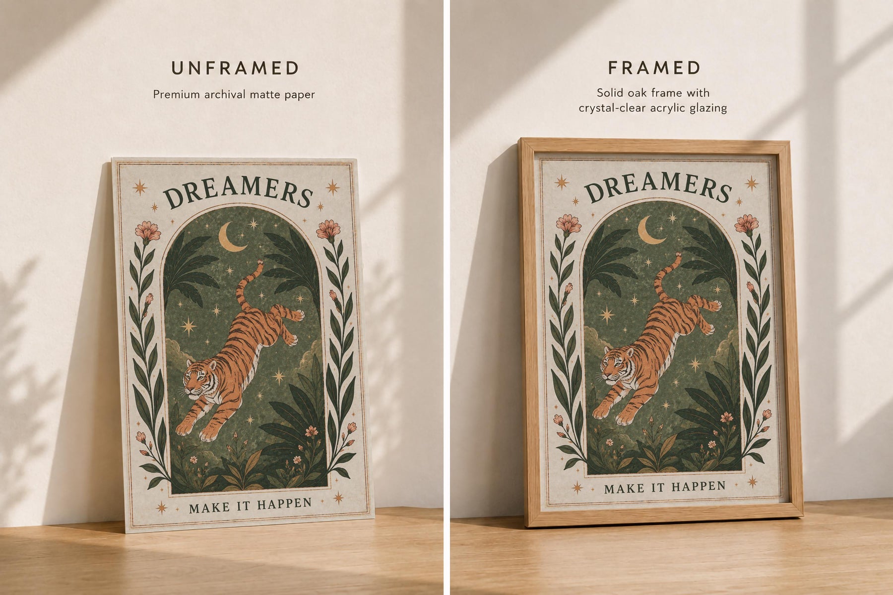 Tiger Illustrated Print | Inspirational Dreamer Folk Art Animal Wall Art | Framed or Unframed