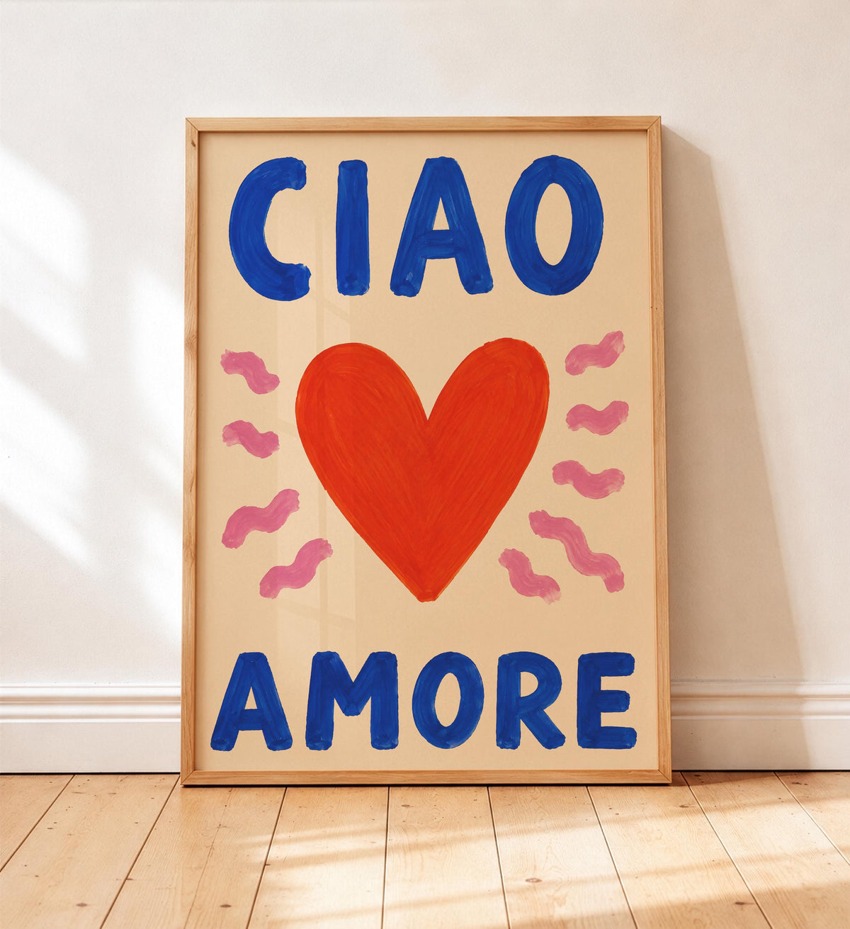 Ciao Amore Heart Art Print | Colourful Hand-Painted Modern Wall Art | Framed or Unframed