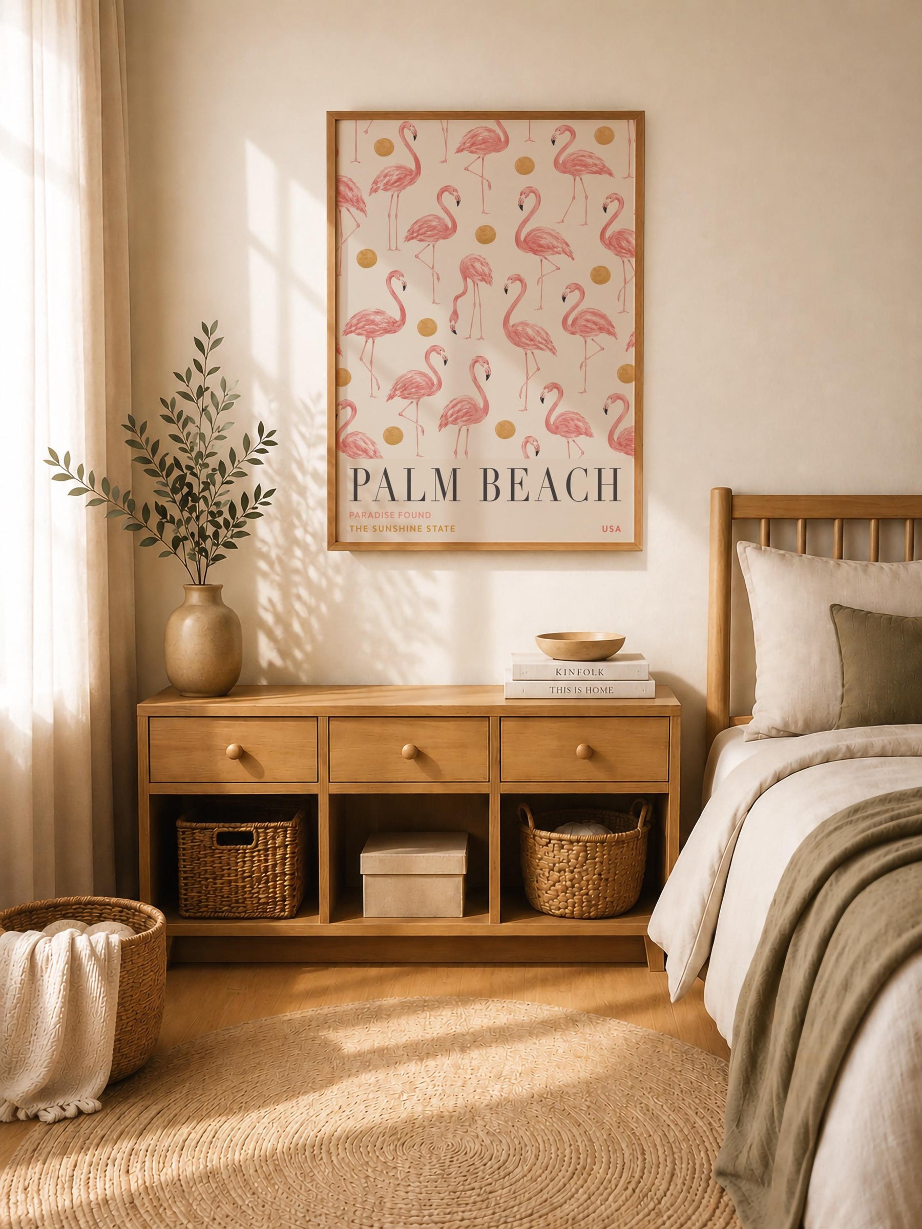 Palm Beach Flamingo Print | Hand-Painted Florida Coastal Wall Art | Framed or Unframed