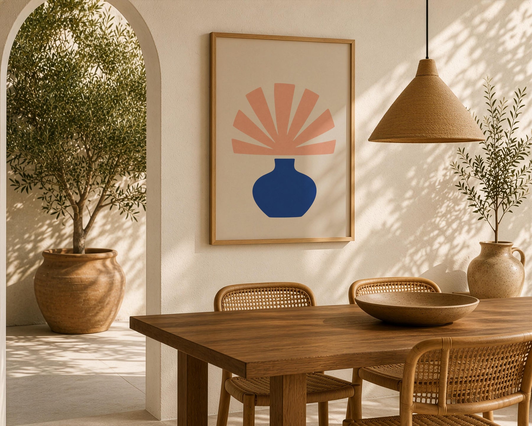 Bloom Abstract Blue Vase Botanical Print | Minimalist Mediterranean Wall Art | Framed or Unframed