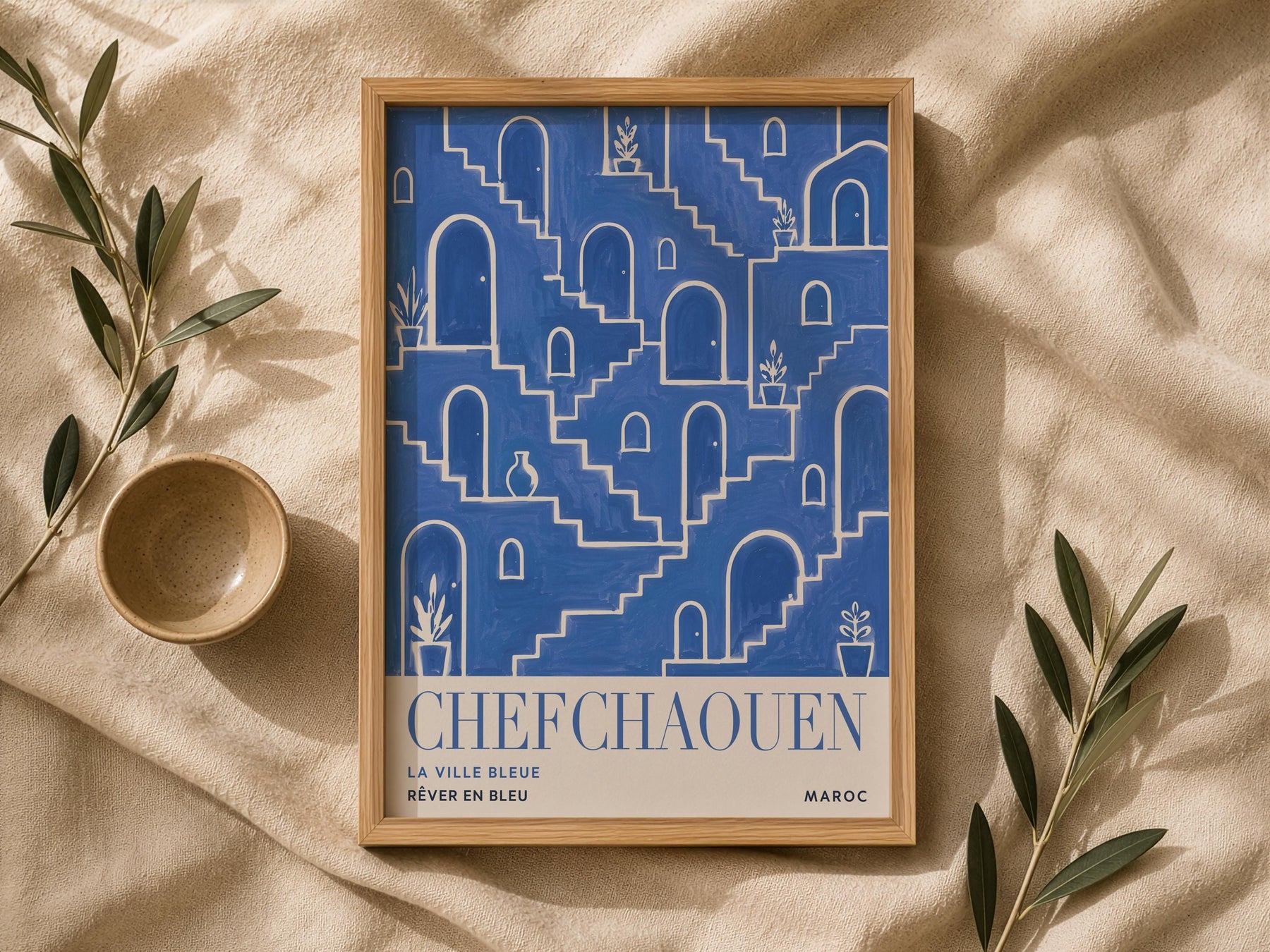 Chefchaouen Morocco Travel Poster | Blue City Wall Art, Mediterranean Decor | Framed or Unframed