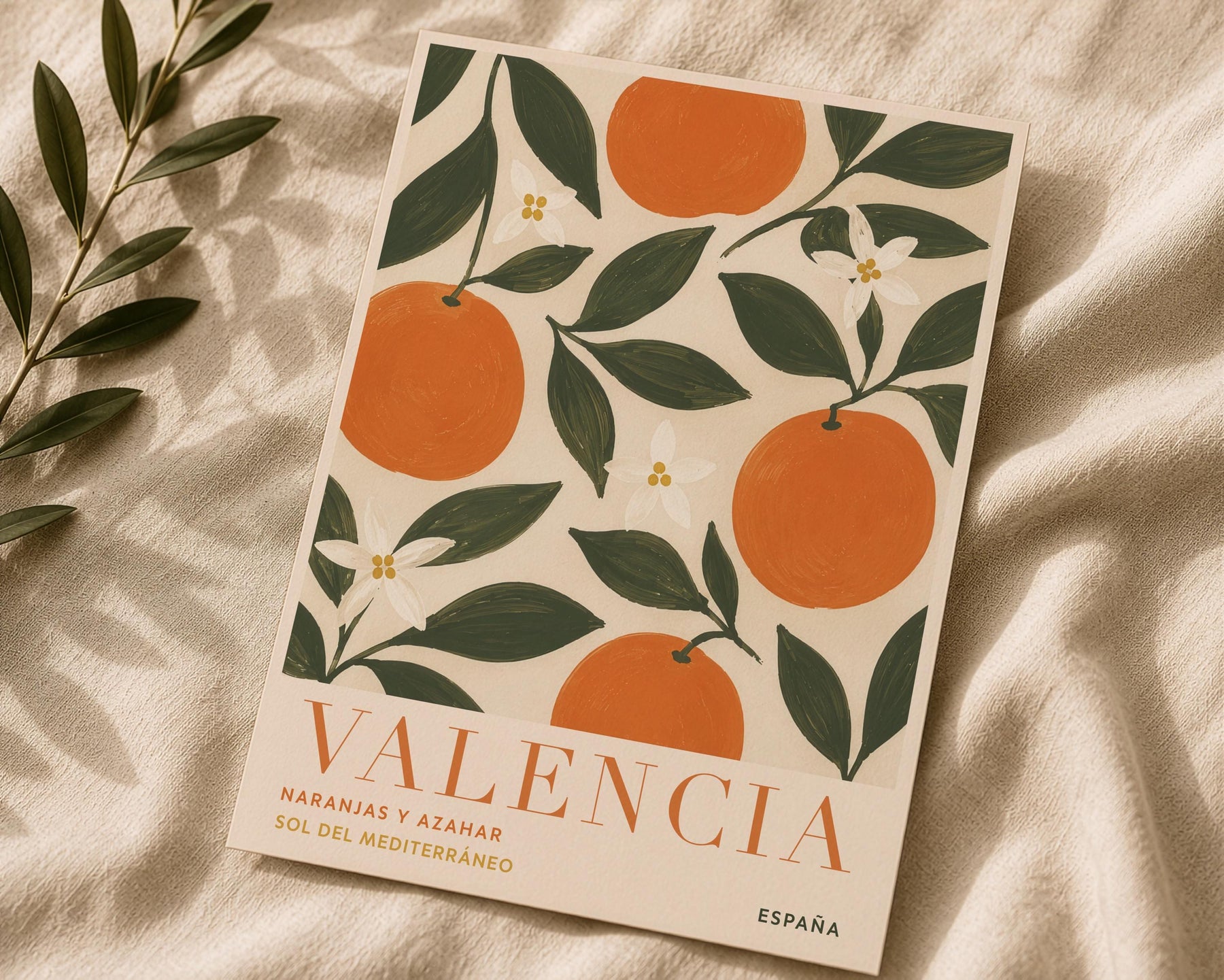 Valencia Orange Print | Hand-Painted Citrus Wall Art, Mediterranean Travel Poster | Framed or Unframed