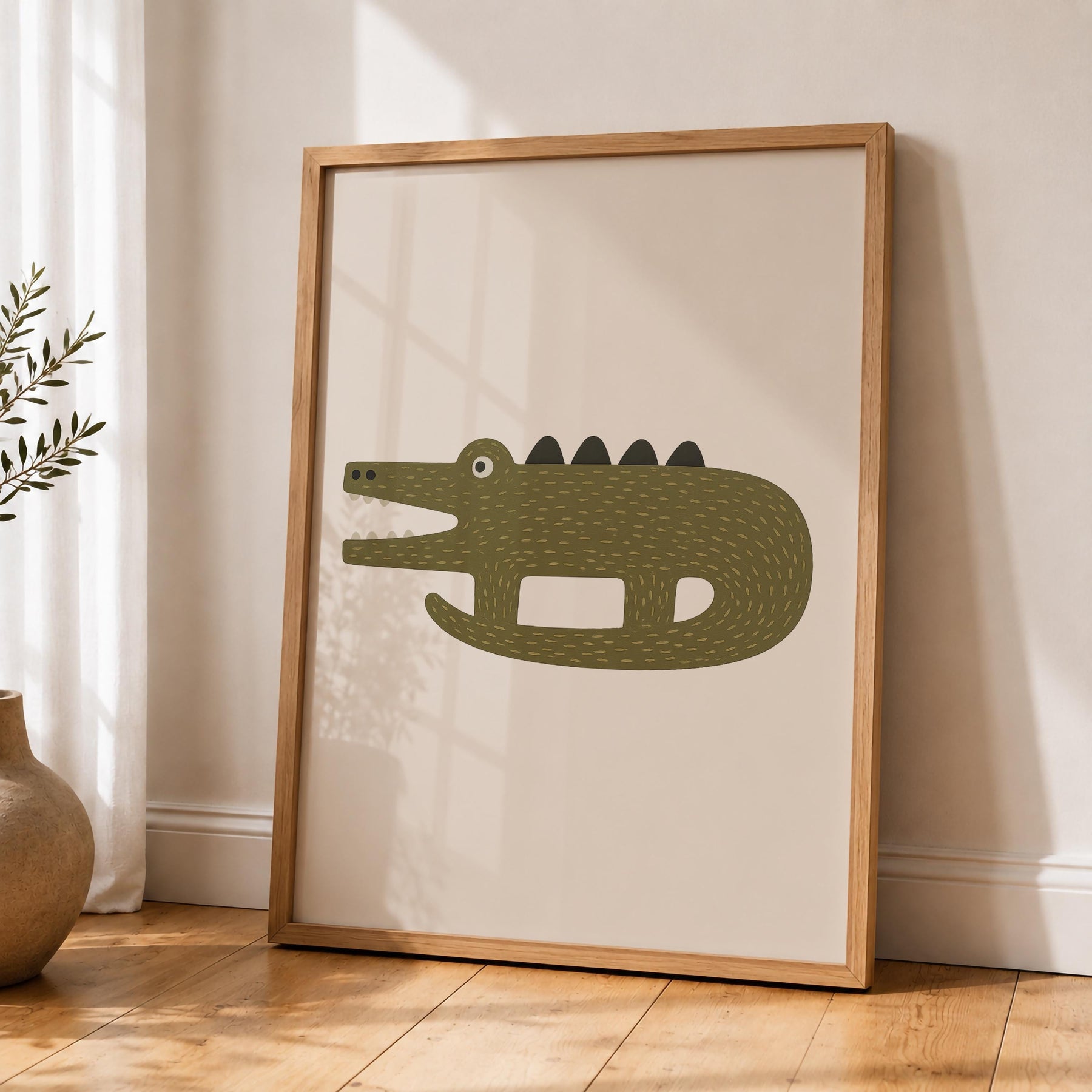 Hand-Painted Crocodile Print | Scandinavian Animal Art, Neutral Nursery Decor | Framed or Unframed