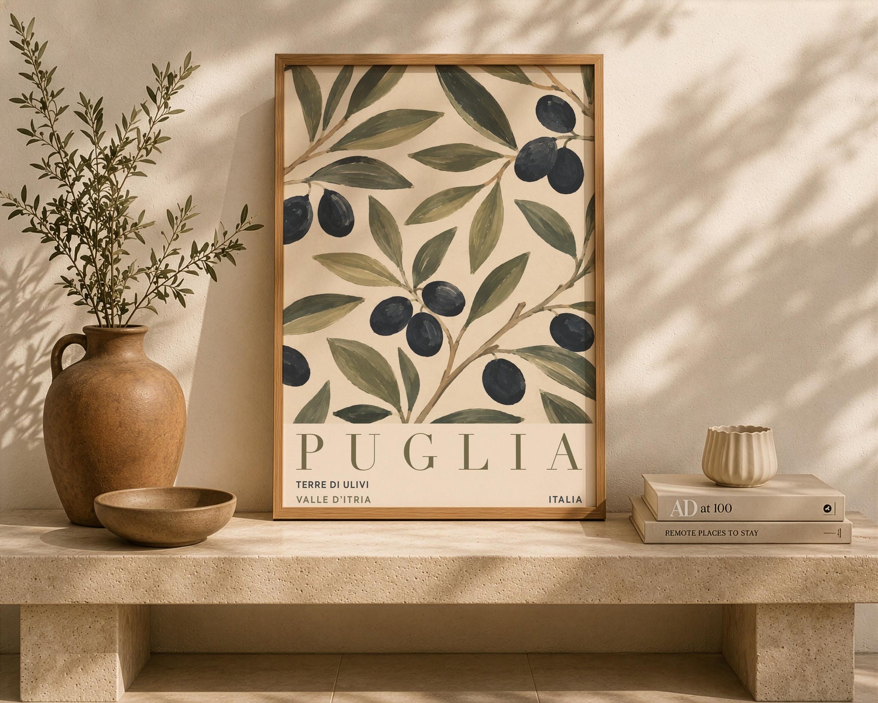 Puglia Olive Branch Print | Italian Botanical Travel Poster | Framed or Unframed