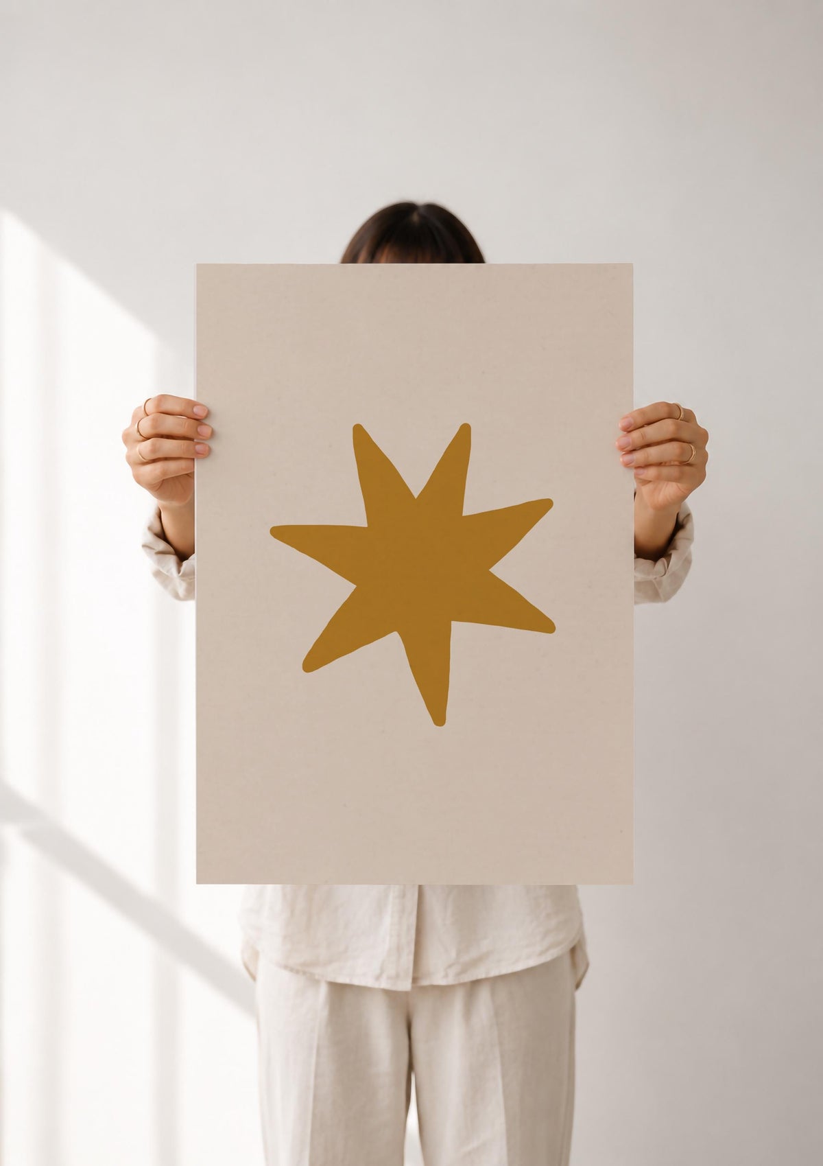 Yellow Star Print | Scandinavian Celestial Wall Art, Modern Nursery & Kids Room Decor | Framed or Unframed