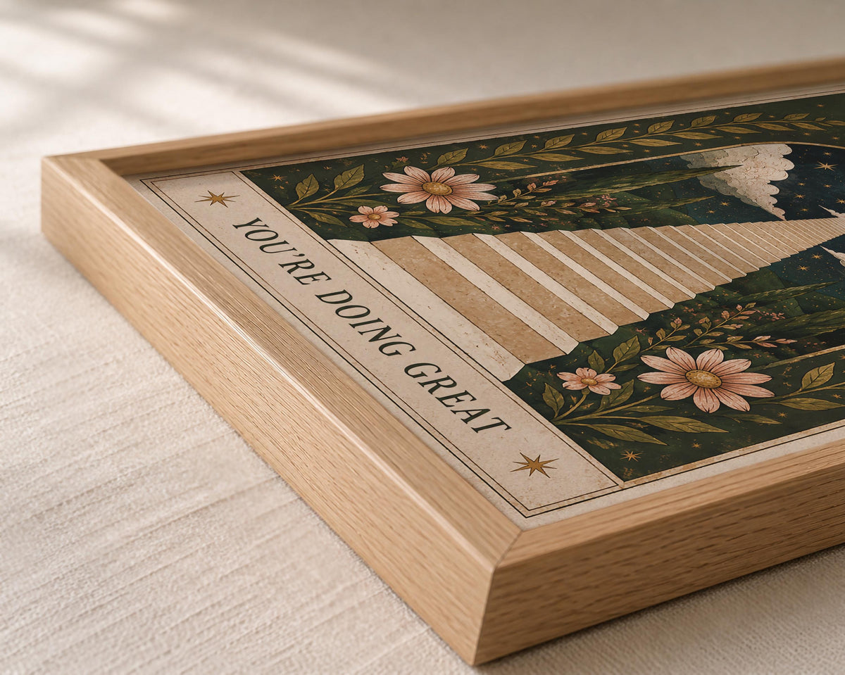 Keep Going Print | Inspirational Folk Art Wall Decor, Celestial Illustration, Framed or Unframed
