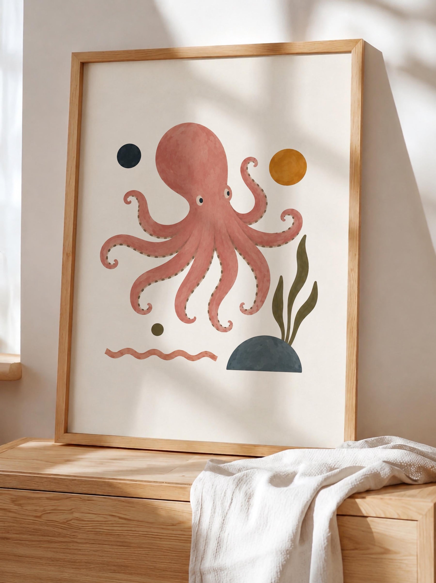 Personalised Octopus Nursery Print | Sea Life Animal Illustrated Wall Art | Framed or Unframed