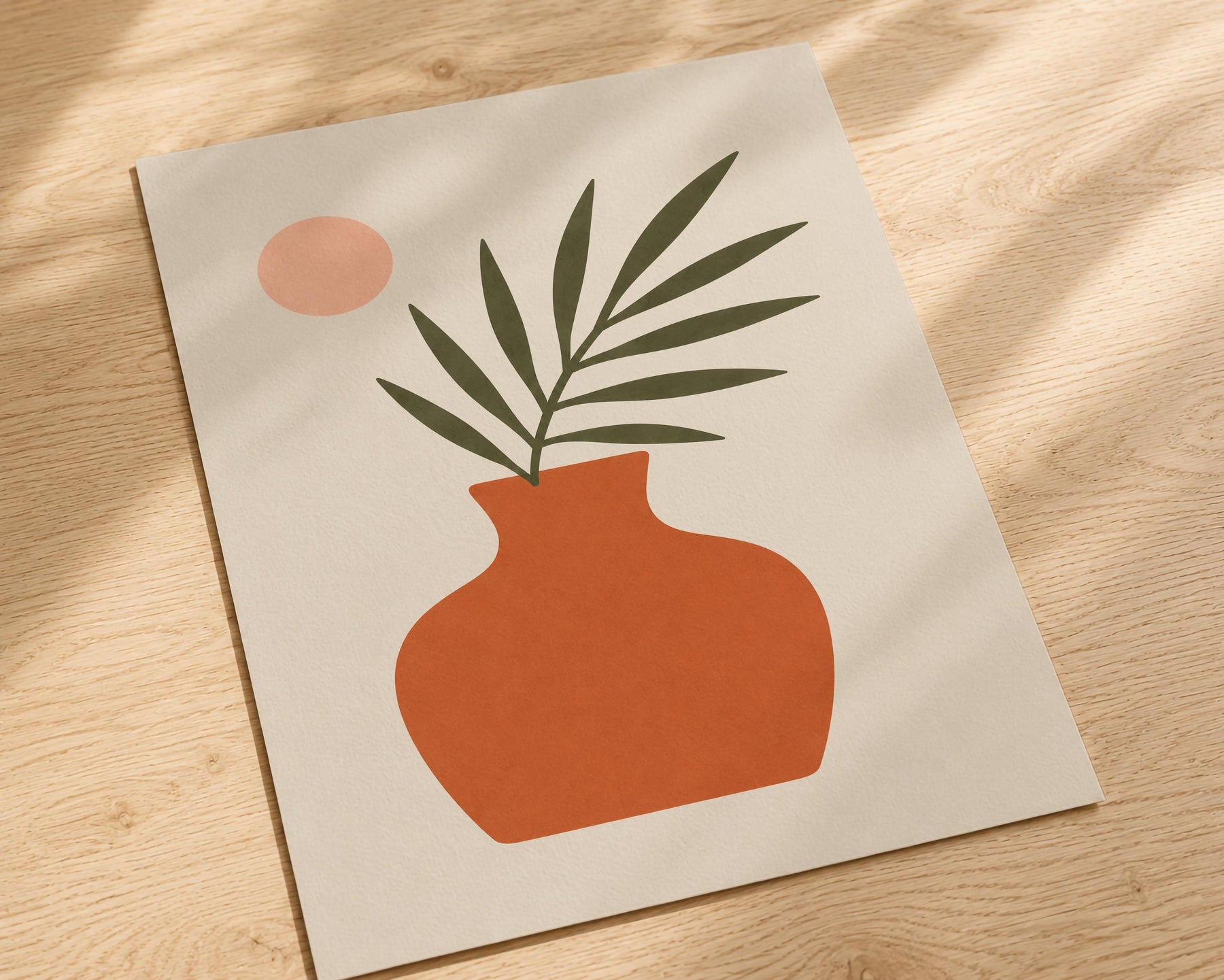 Vela Palm Leaf Vase Print | Minimalist Botanical Terracotta Wall Art | Framed or Unframed