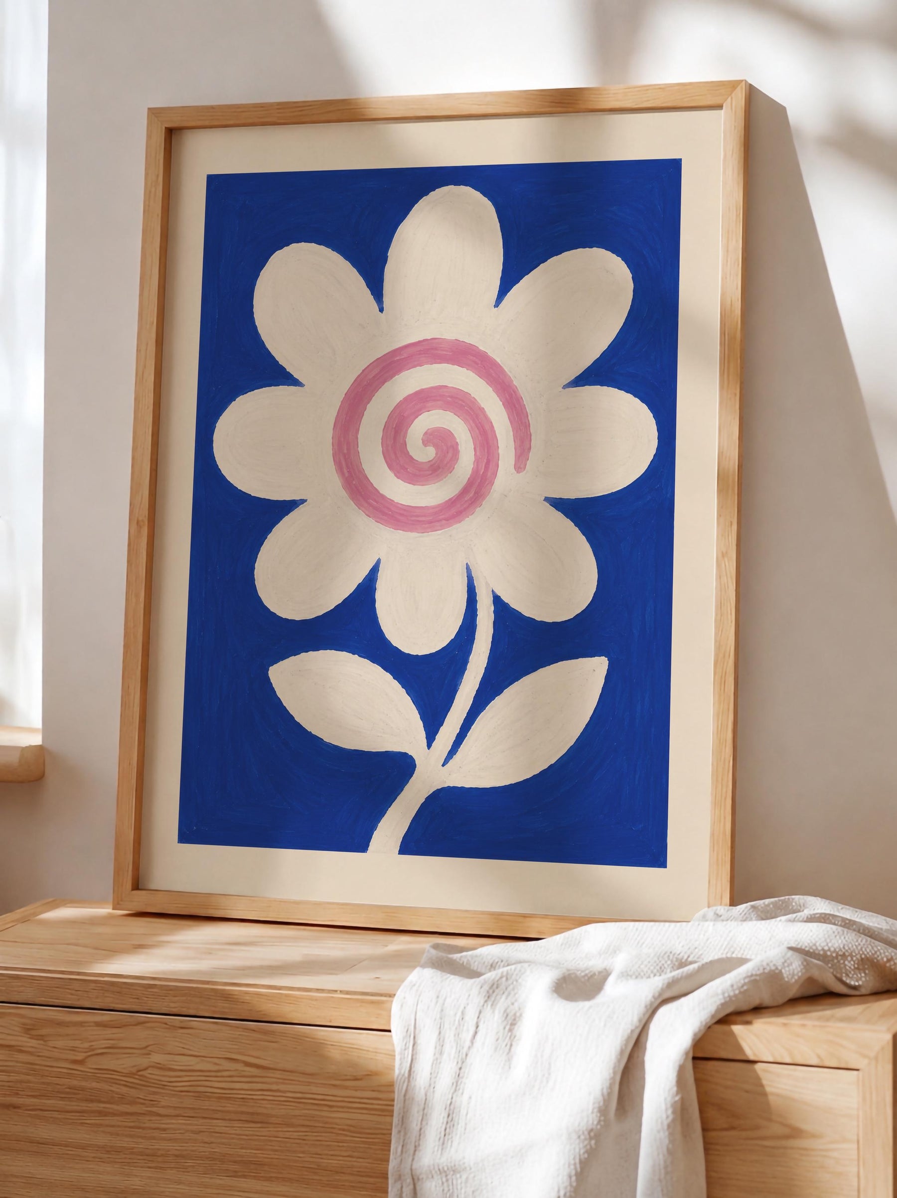 Hand-Painted Floral Print | Scandinavian Folk Art, Modern Botanical Room Decor | Framed or Unframed