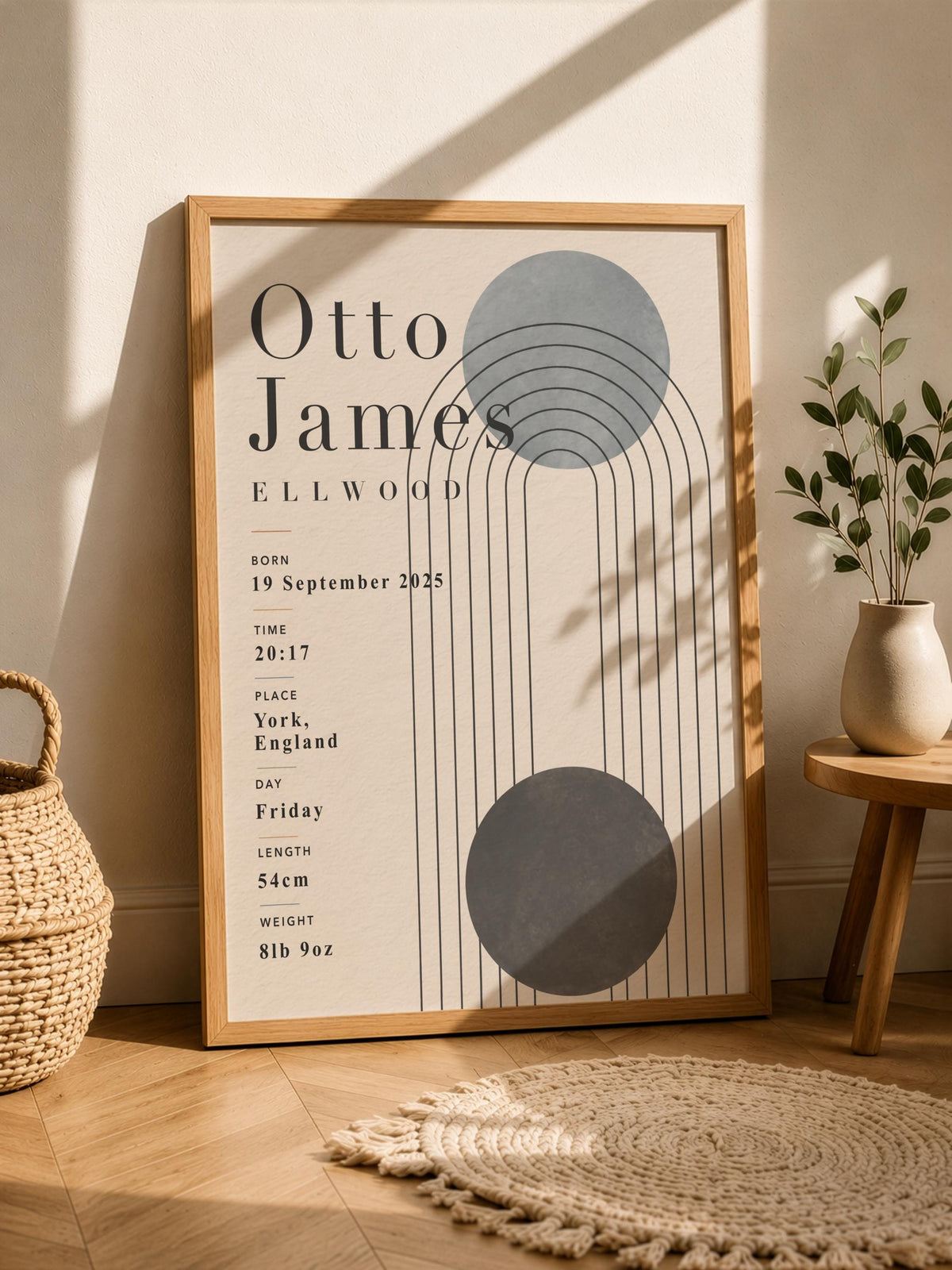 Personalised Birth Record Print | Modern Nursery Wall Art | Framed or Unframed