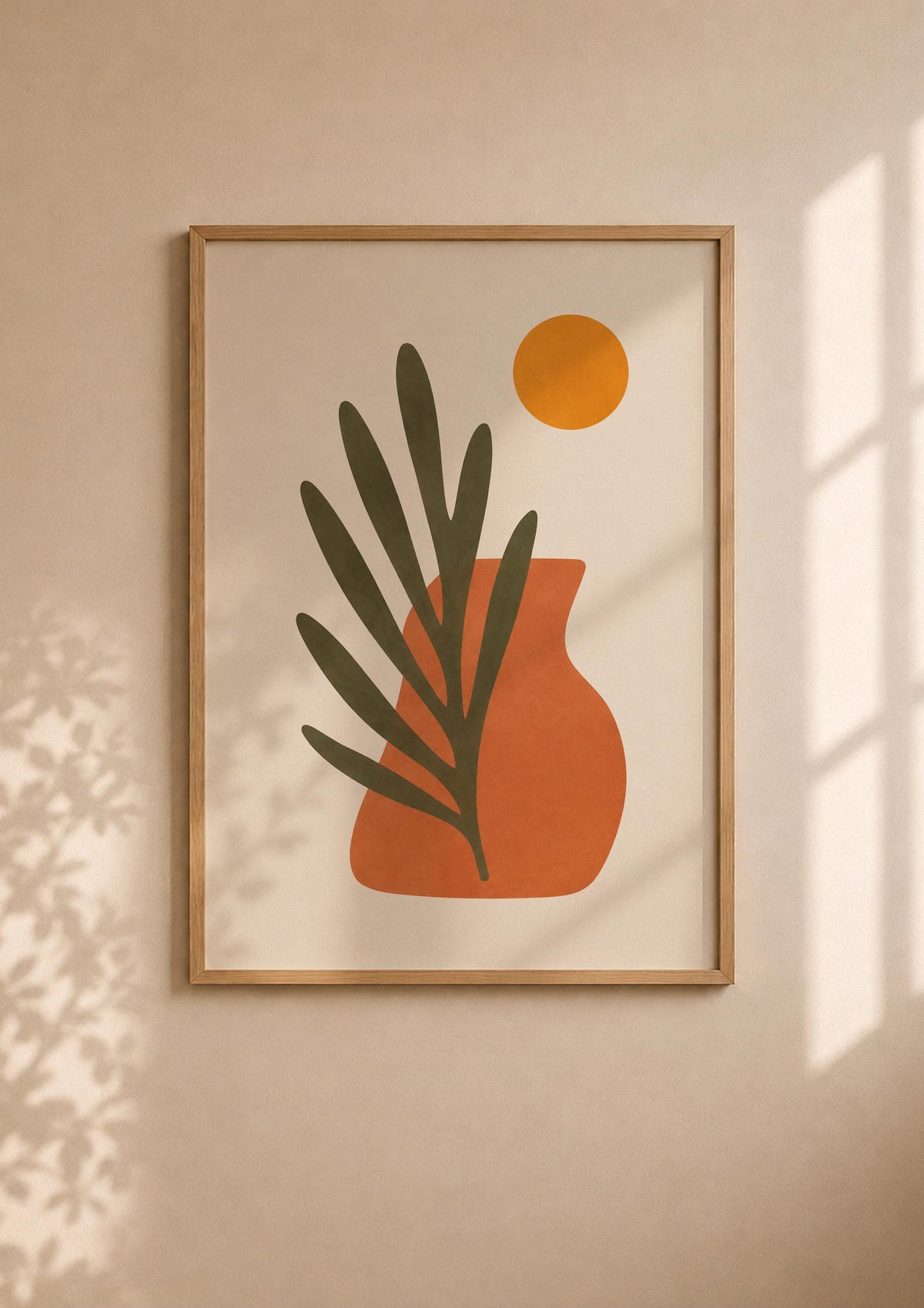 Sol Abstract Vase Palm Leaf Print | Mediterranean Organic Modern Wall Art | Framed or Unframed