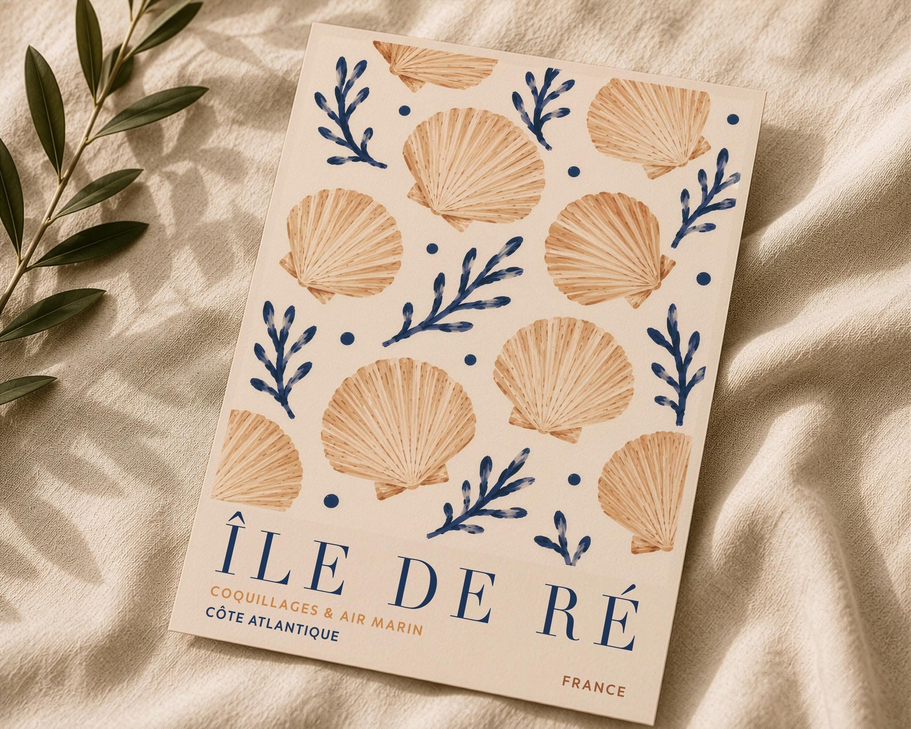 Île de Ré Print | Hand-Painted Scallop Shell French Coastal Wall Art | Framed or Unframed