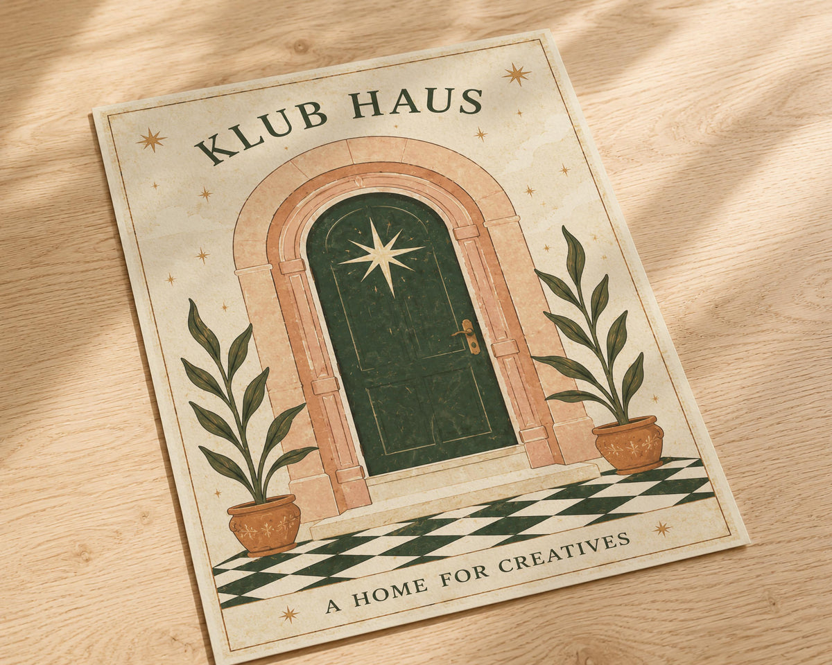 Klub Haus Print | Mediterranean Folk Art Illustration, Archway Star Door Decor | Framed or Unframed