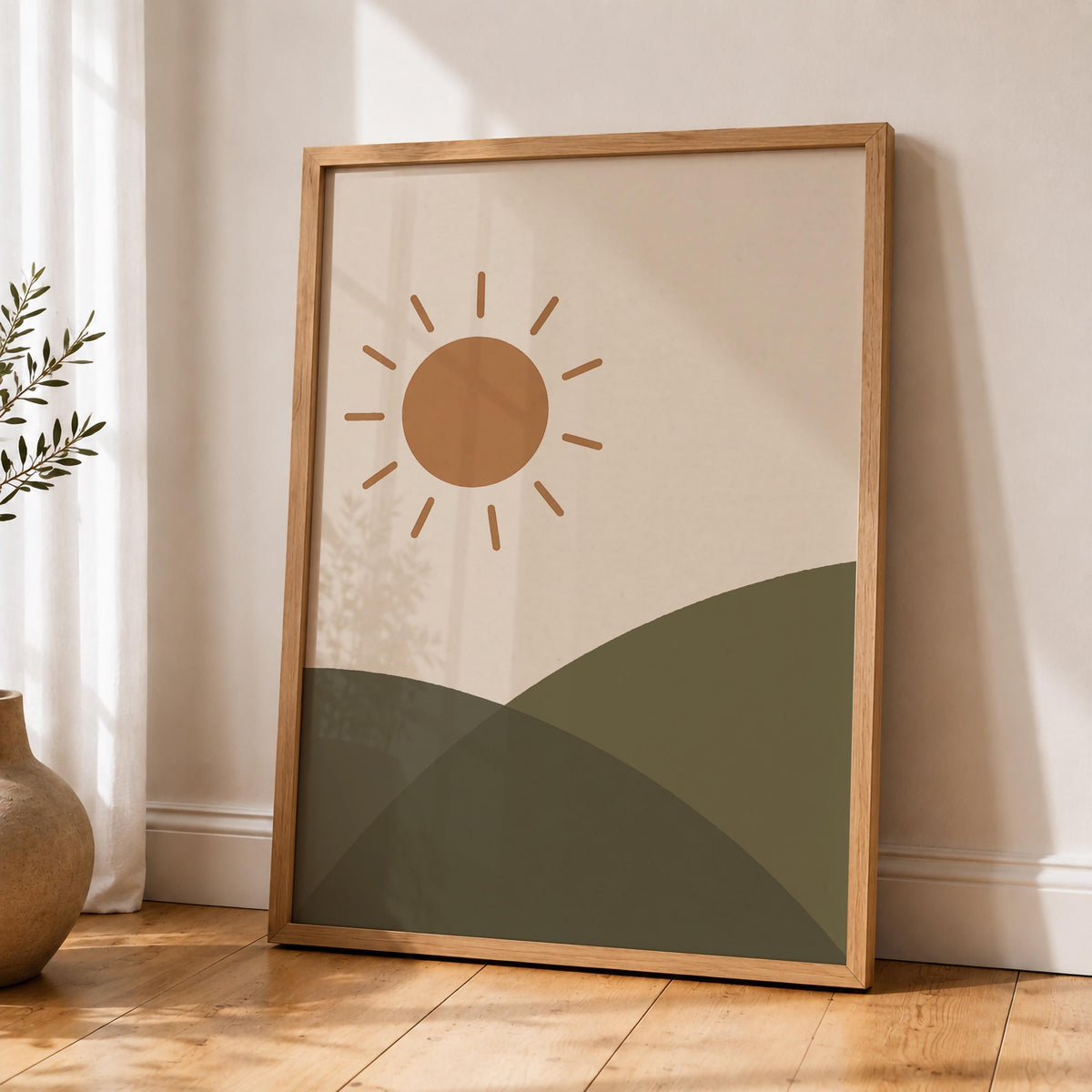 Sun Over Hills Print | Hand-Painted Landscape Wall Art | Framed or Unframed