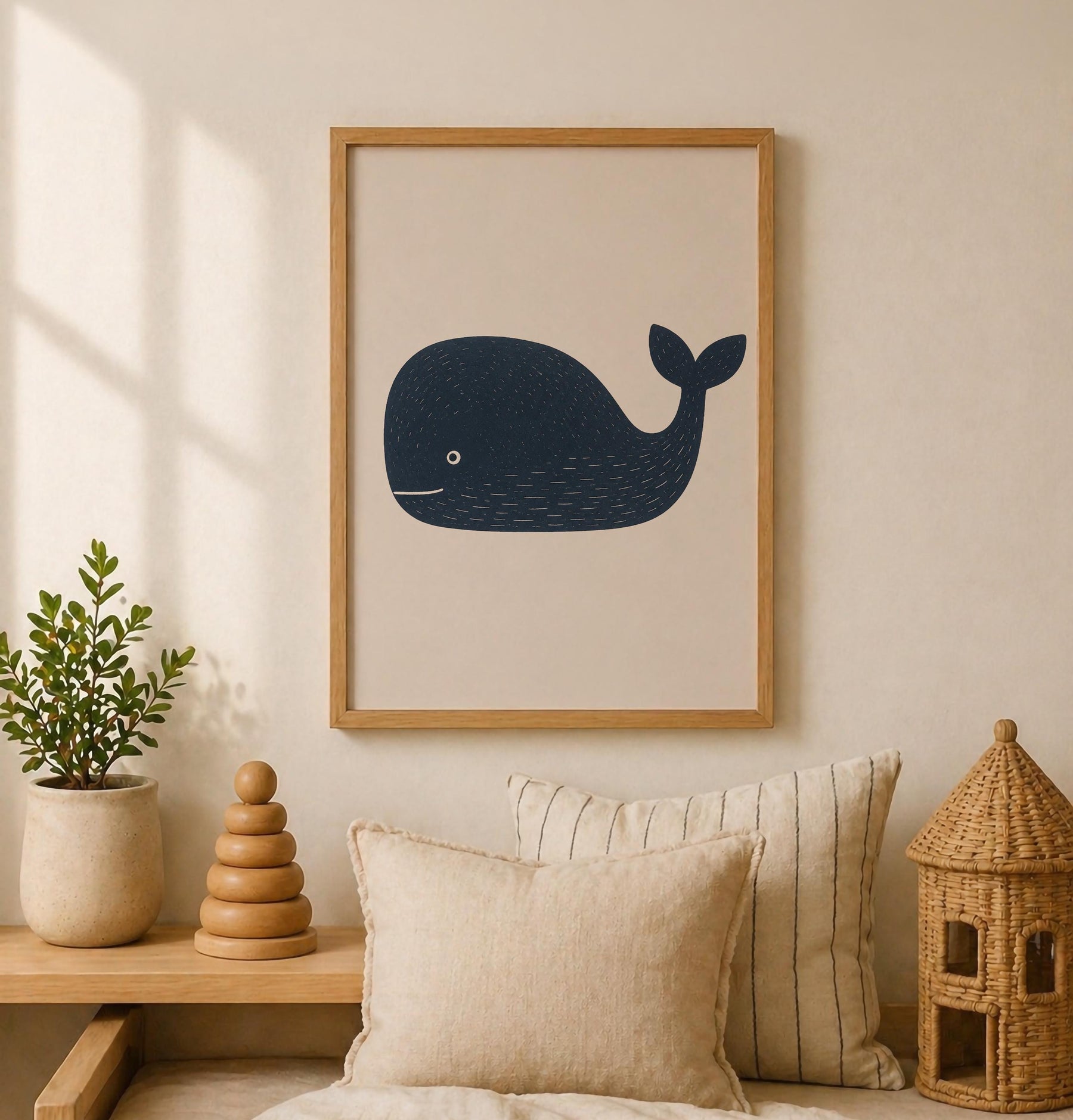 Hand-Painted Whale Print | Scandinavian Coastal Nursery Decor | Framed or Unframed
