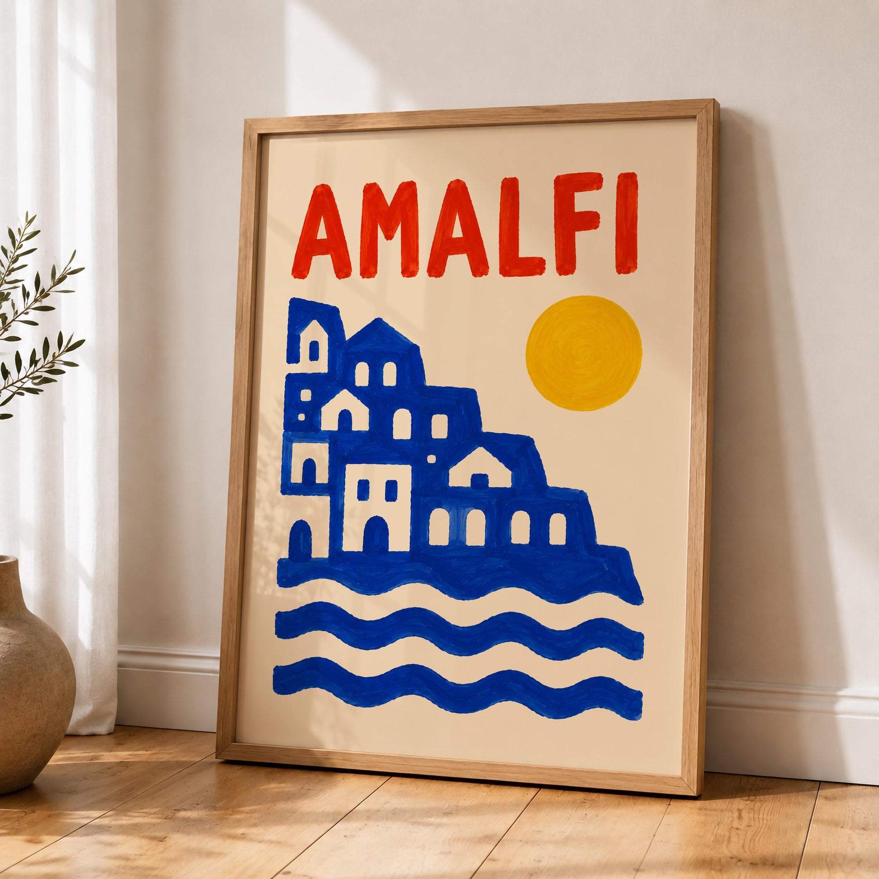 Amalfi Coast Print | Hand-Painted Mediterranean Seaside Artwork | Framed or Unframed