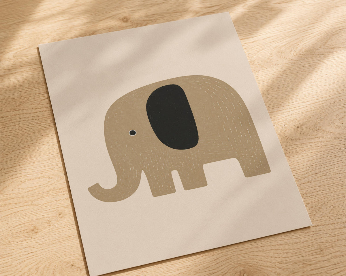Hand-Painted Elephant Print | Scandinavian Minimalist Nursery Decor | Framed or Unframed