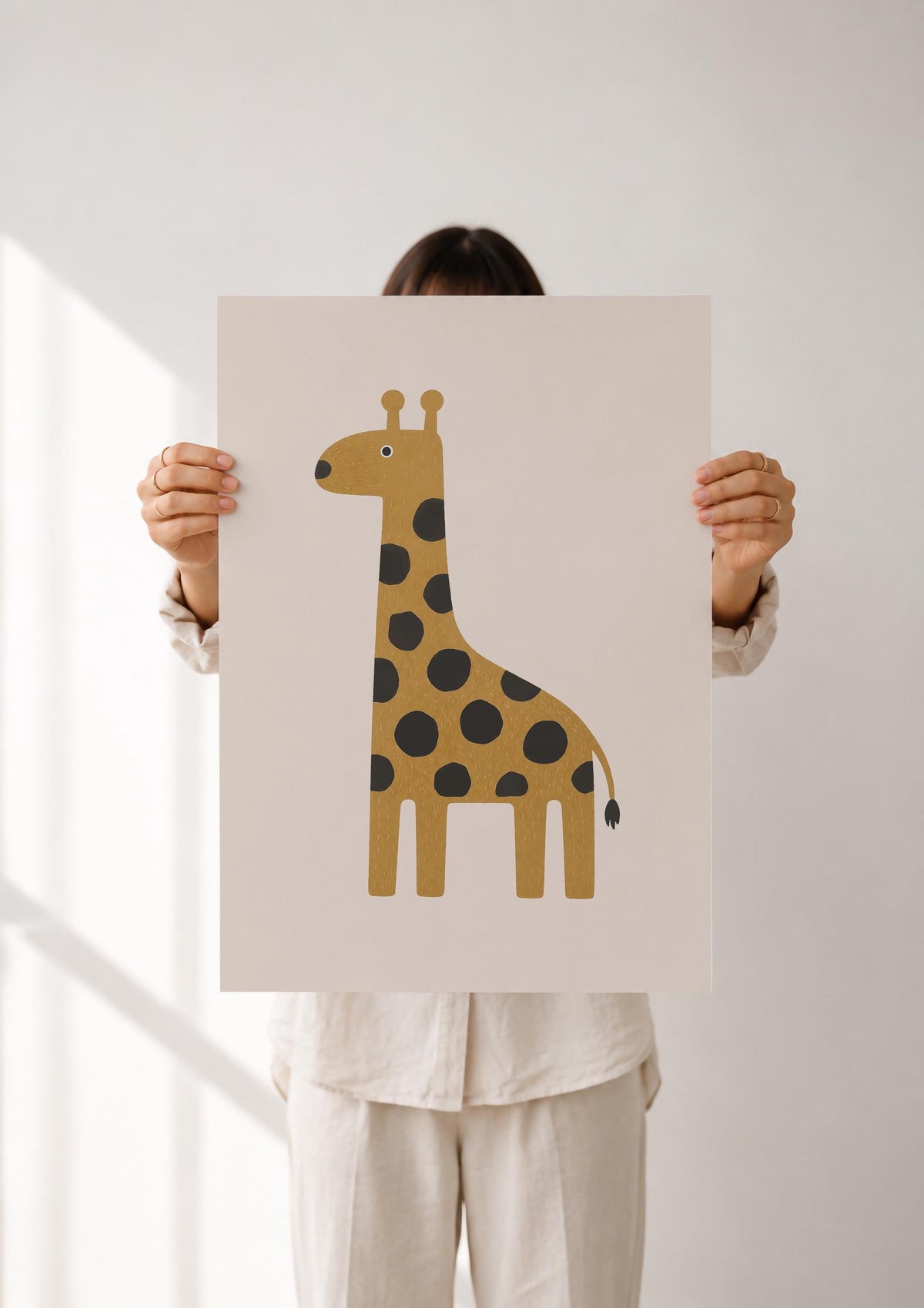 Hand-Painted Giraffe Wall Art Print | Scandinavian Safari Animal Print, Neutral Kids Room & Nursery Decor