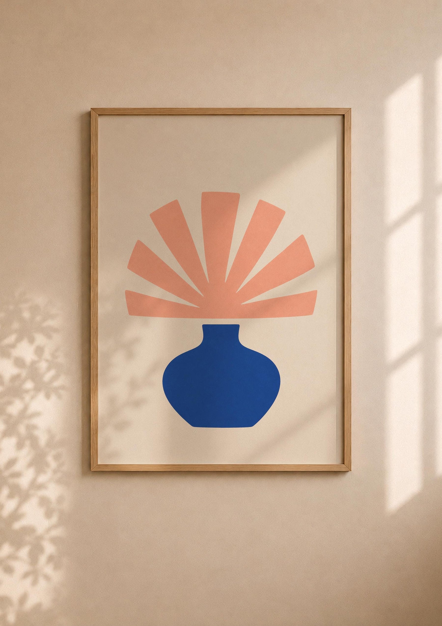Bloom Abstract Blue Vase Botanical Print | Minimalist Mediterranean Wall Art | Framed or Unframed