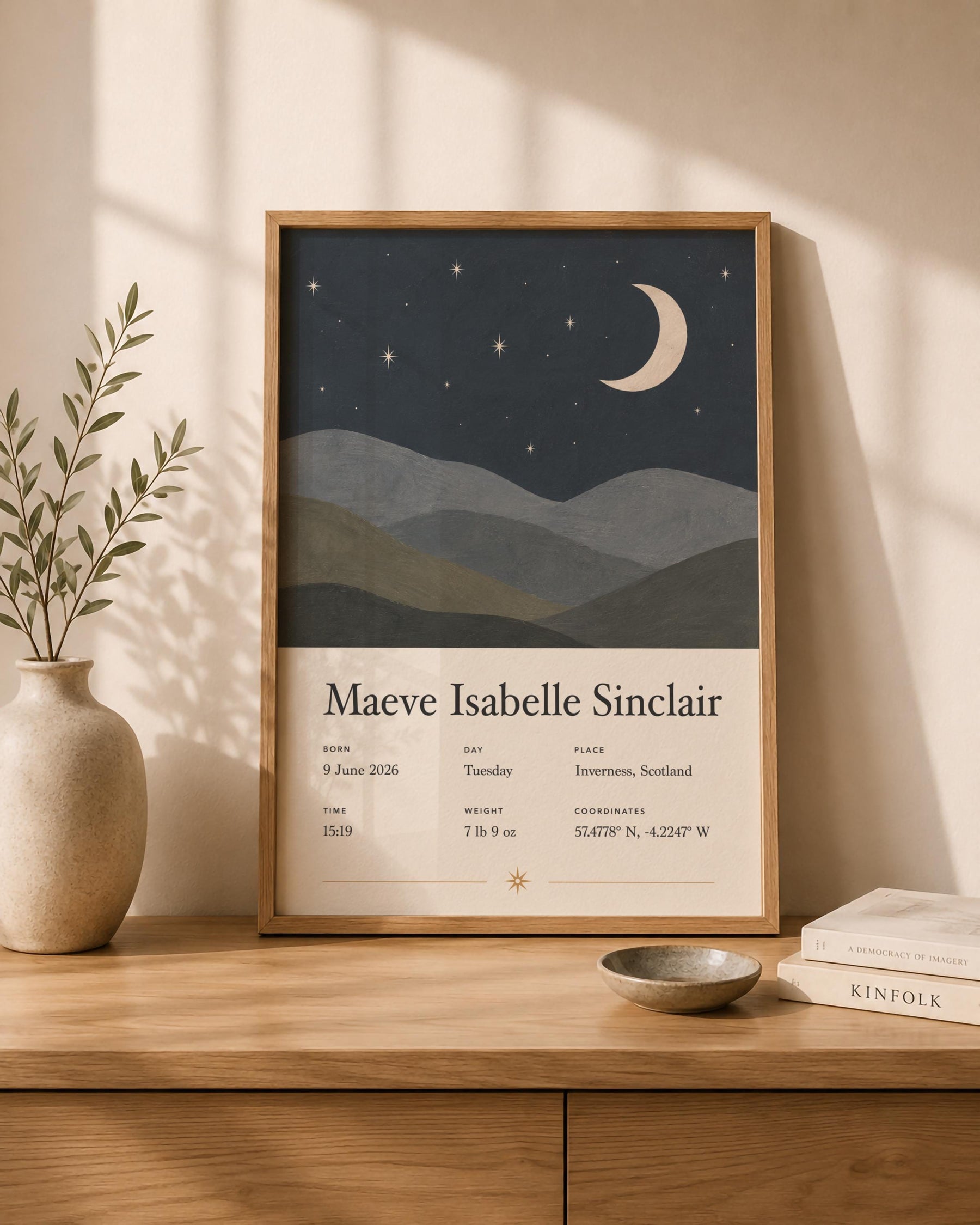 Personalised Moon Stars Birth Story Print | Custom Nursery Wall Art | Framed or Unframed