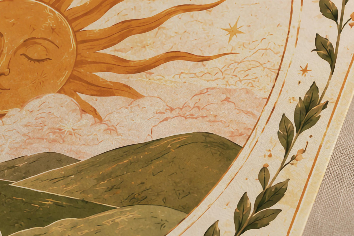 Radiate Good Energy Sun Print | Inspirational Wall Art, Celestial Folk Illustration | Framed or Unframed