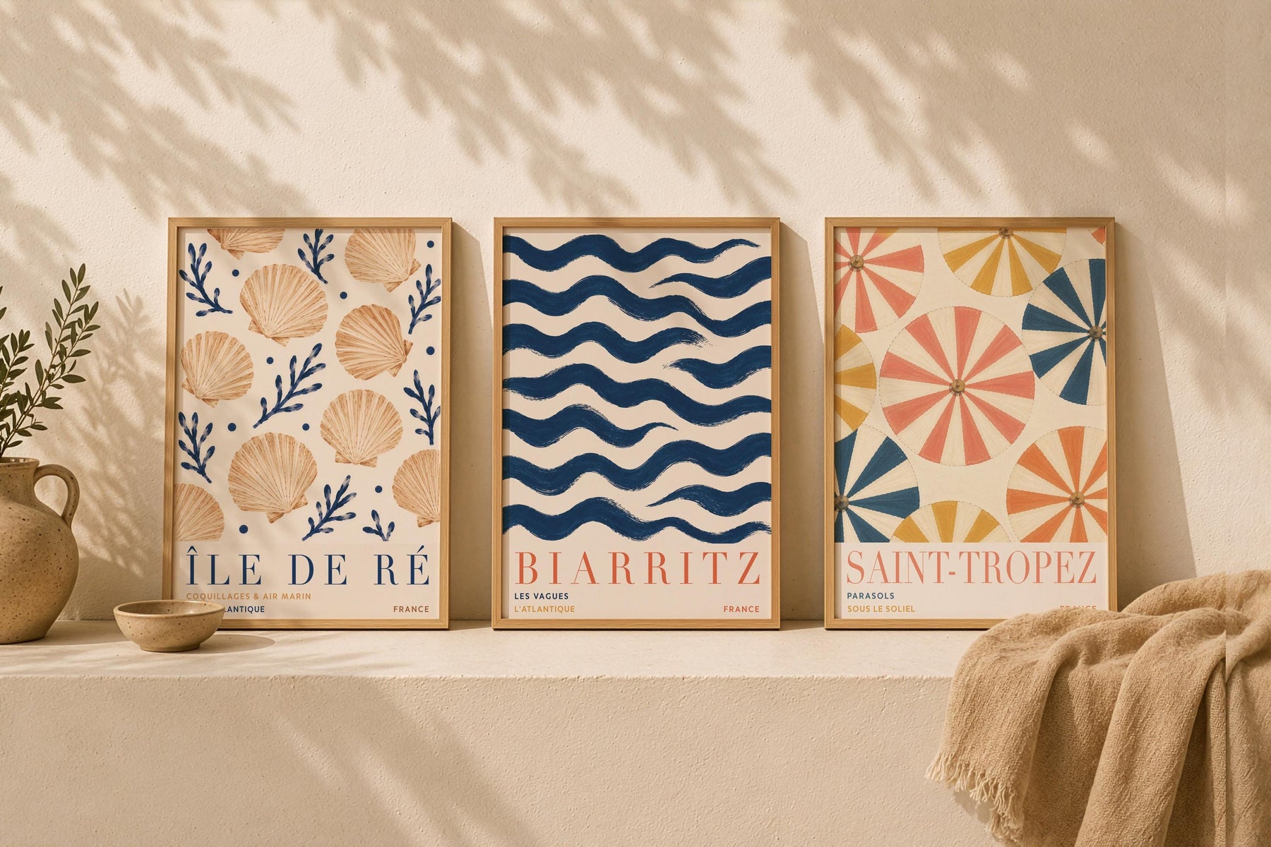 Île de Ré Print | Hand-Painted Scallop Shell French Coastal Wall Art | Framed or Unframed