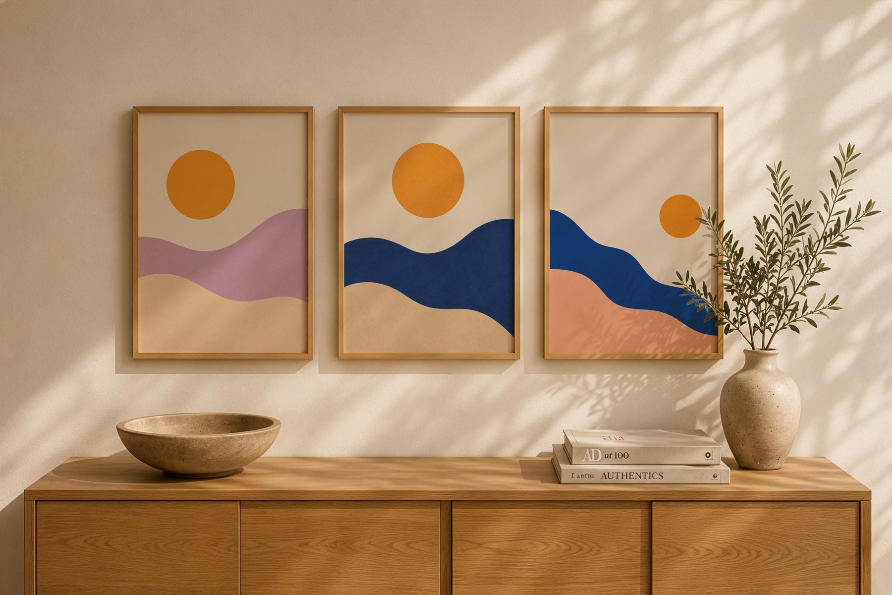 Solstice Abstract Landscape Print | Minimalist Sun Wall Art, Mediterranean Decor | Framed or Unframed
