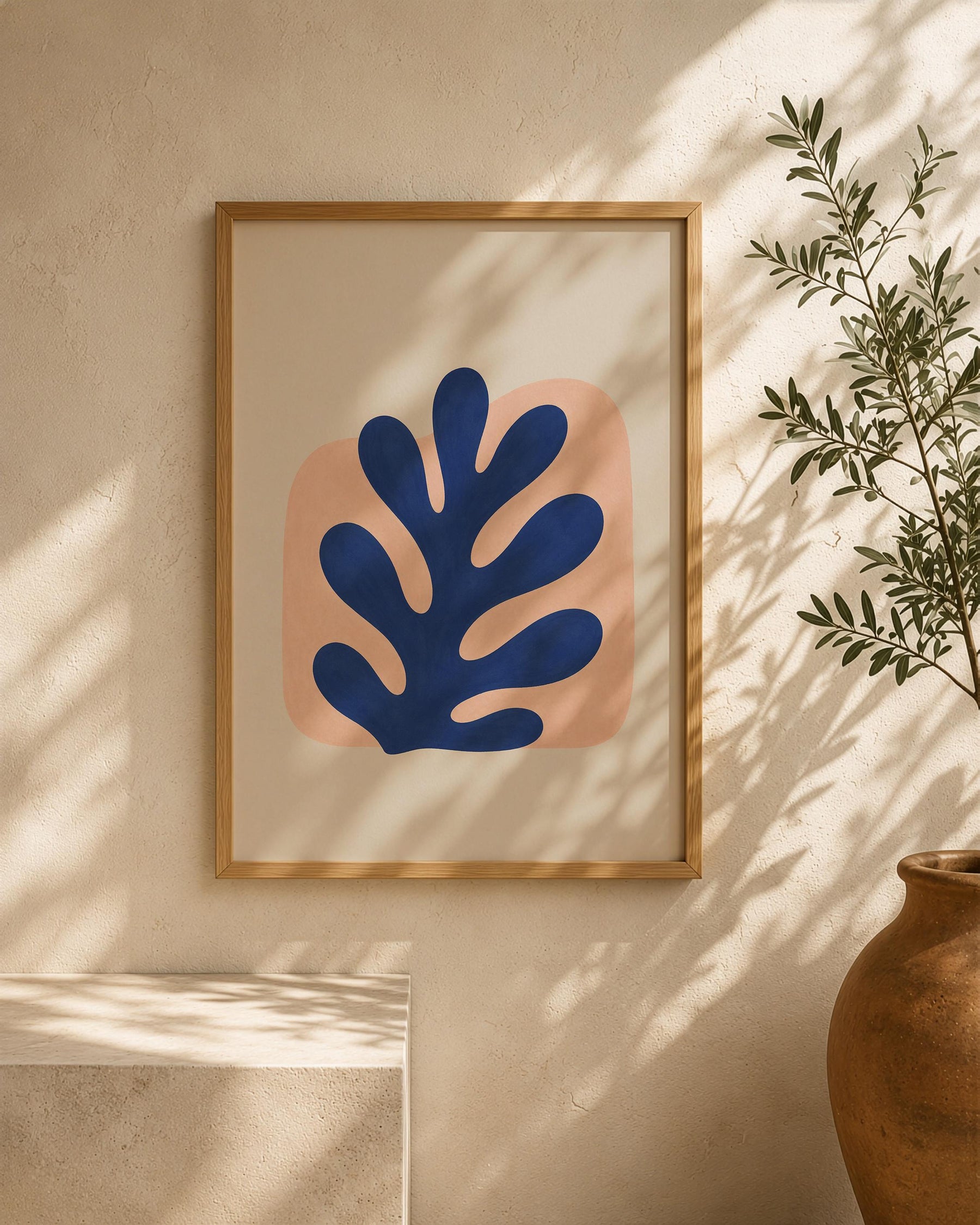 Reef Blue Abstract Botanical Print | Coastal Modern Mediterranean Organic Shape Art | Framed or Unframed