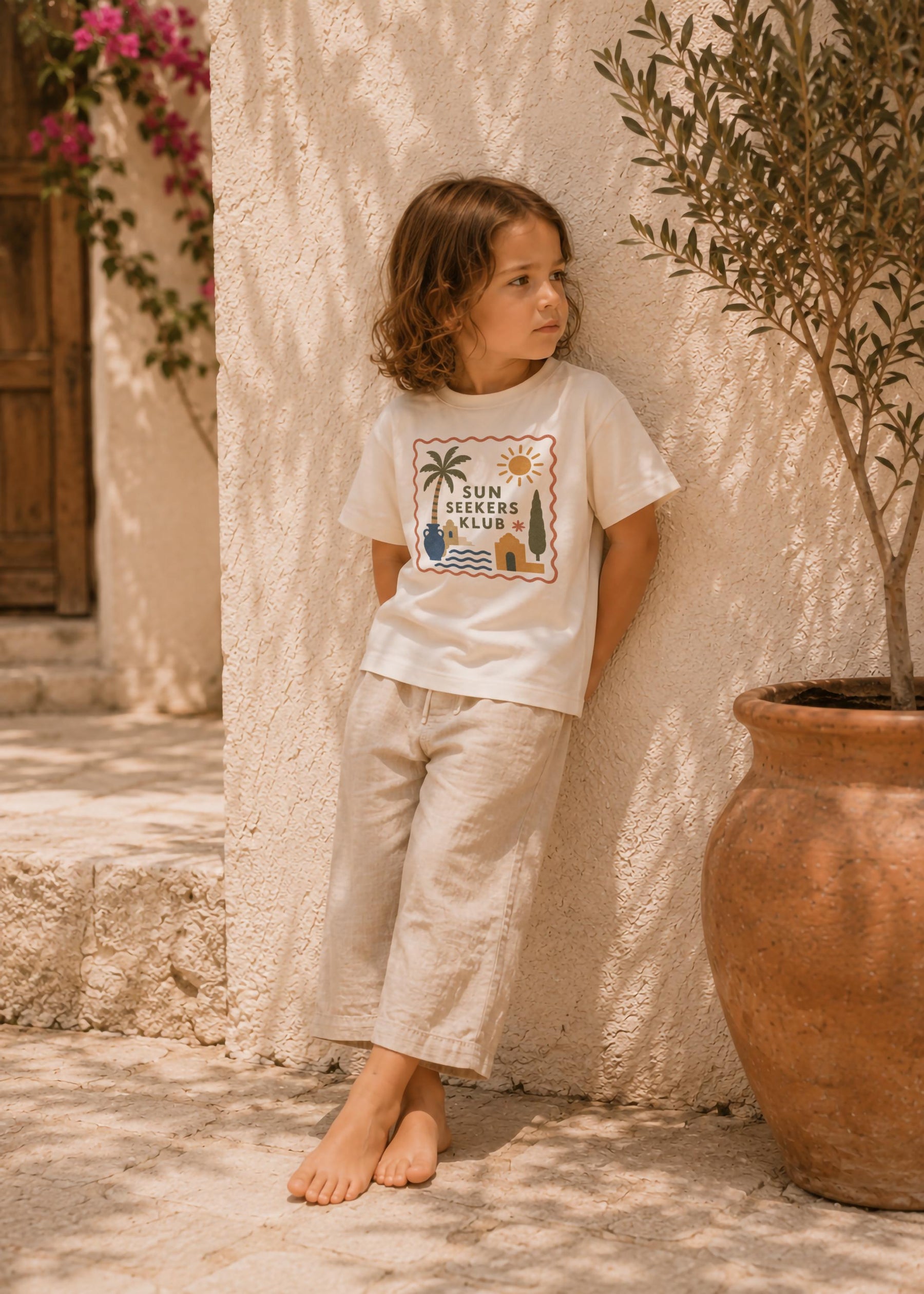 Kids Organic Cotton T-Shirt | Mediterranean Summer Graphic Tee | Sun Seekers Klub Clothing