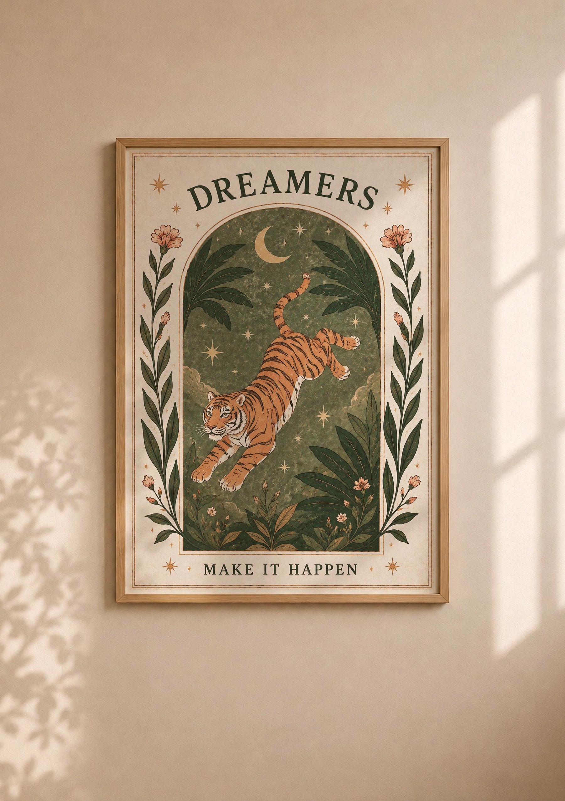 Tiger Illustrated Print | Inspirational Dreamer Folk Art Animal Wall Art | Framed or Unframed